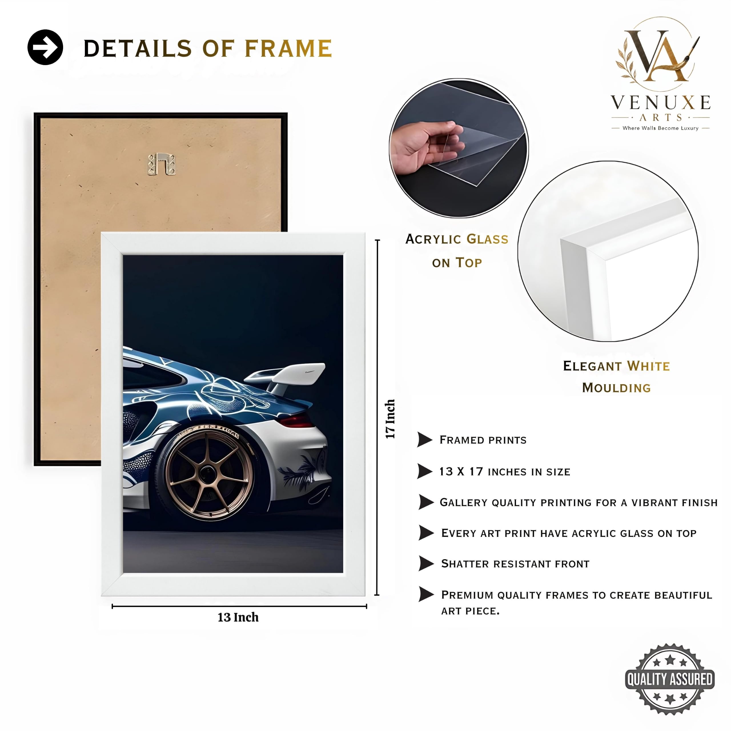 VENUXE ARTS Set Of 3 Big Sports Cars Framed Posters Gift Items for Boys Room Wall Decoration Bedroom Living Room Office Studio Décor | Car Poster Frame for Wall Décor