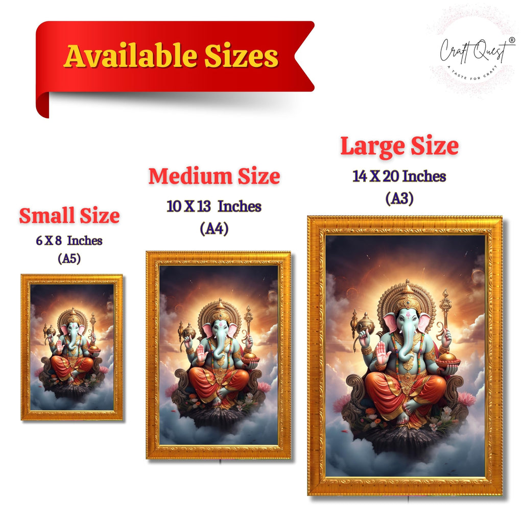 CRAFT QUEST God Ganesha Ganpati ji Photo Frame Wall Decor Mandir Pooja Poster Religious Painting Divine Hindu Temple Decoration Spiritual Blessings Home Office Gift