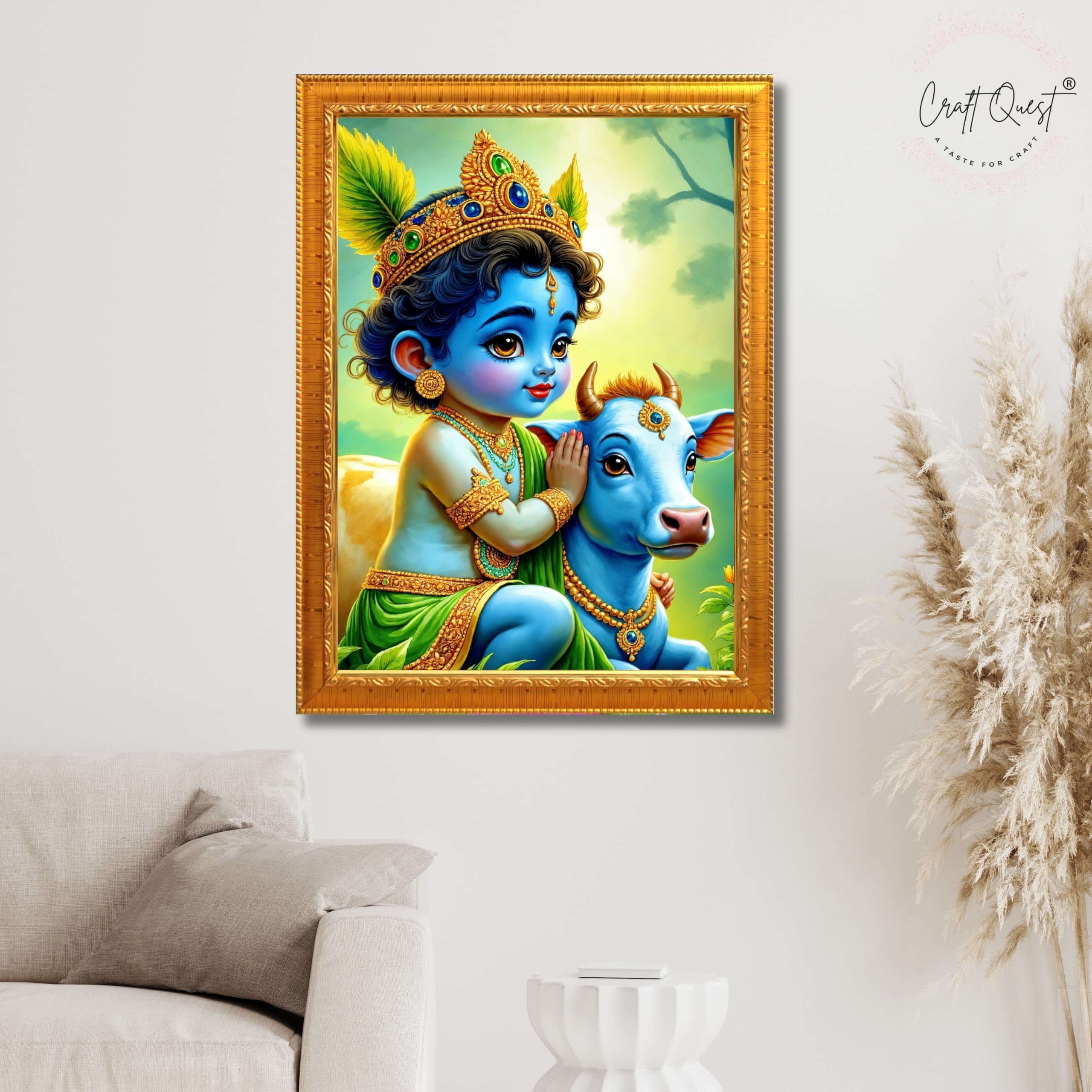 CRAFT QUEST Baby Krishna Photo Frame | Shri Bal Gopal Painting for Pregnant Women | Kanha Ji Poster | Laddu Lord Makhan Chor | Walls Home Bedroom Living Room Decoration Gift.