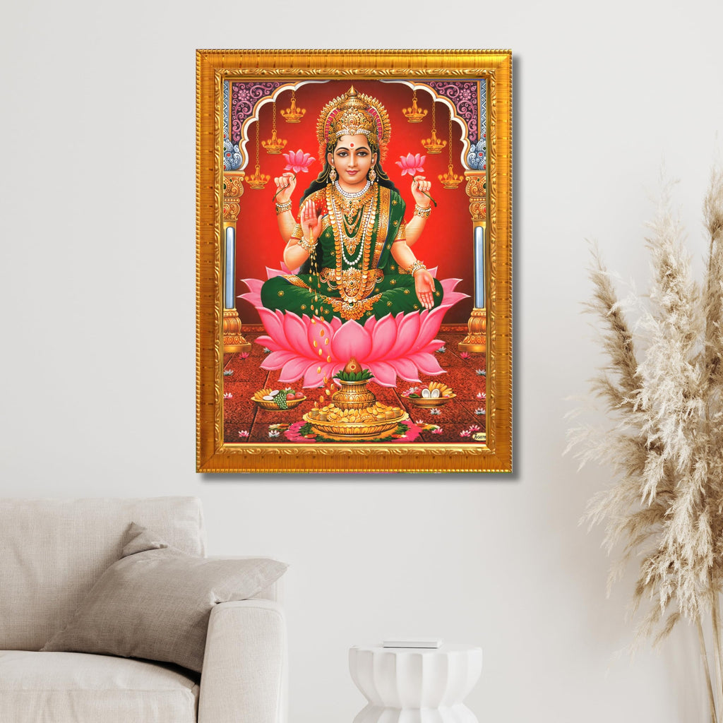 CRAFT QUEST Goddess Lakshmi Devi Dhana Vaibhav Laxmi Maa Wall Painting Framed Home Decor