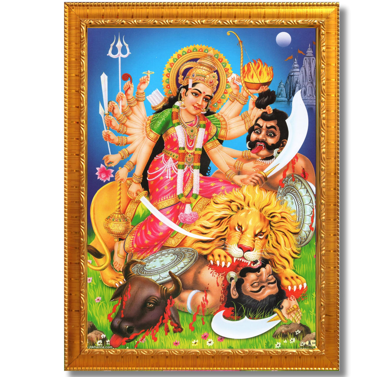 CRAFT QUEST Durga mata Mahishasura Mardini | Mahisasur Mardhini Durga Maa Wall Painting Framed, Religious Photo Frame With Acrylic Glass