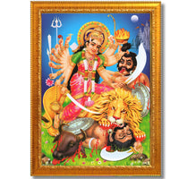 CRAFT QUEST Durga mata Mahishasura Mardini | Mahisasur Mardhini Durga Maa Wall Painting Framed, Religious Photo Frame With Acrylic Glass