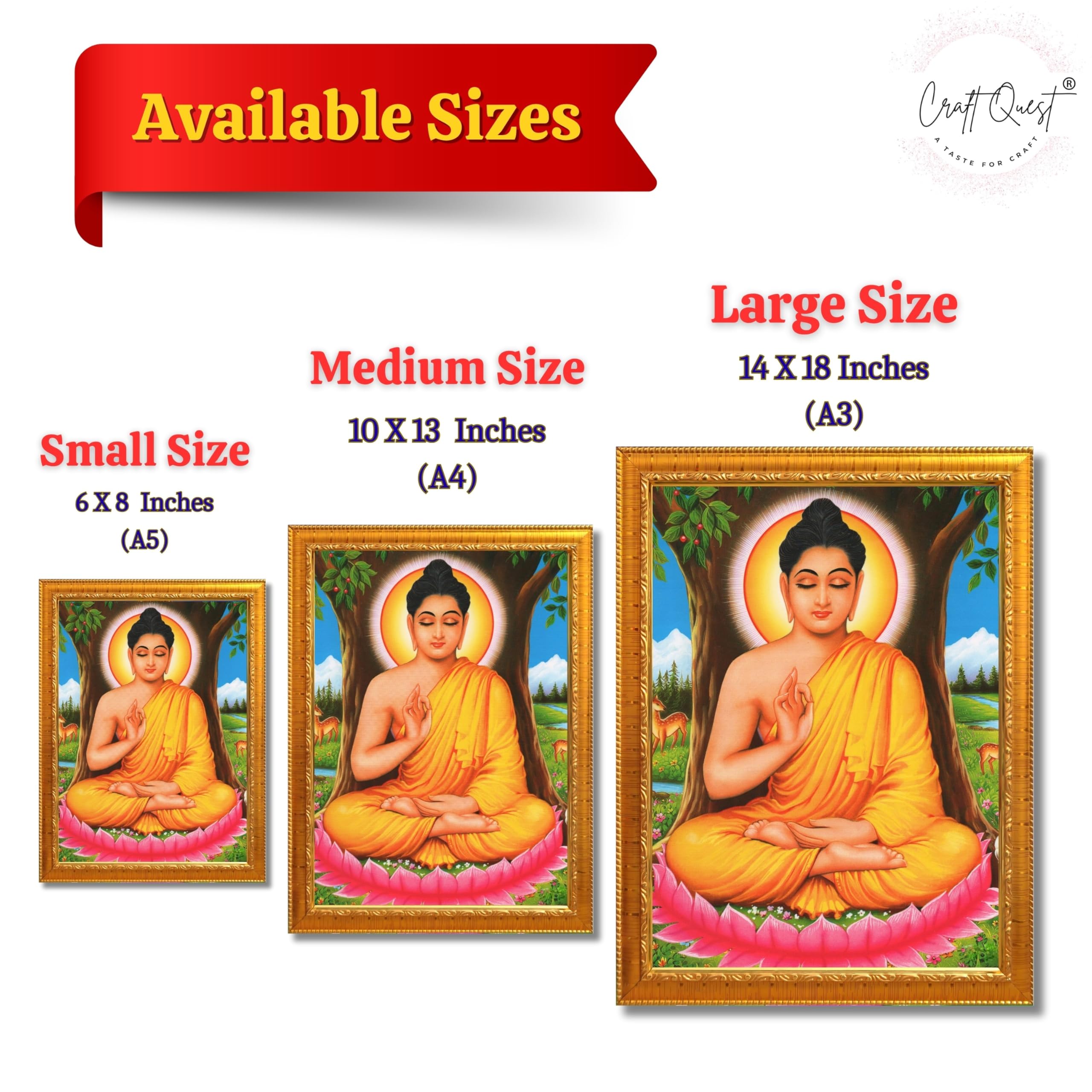 CRAFT QUEST Lord Buddha Photo Frame | Premium HD Spiritual Wall Frame | Peaceful Gautam Buddha Picture for Home Decor, Meditation Room & Office