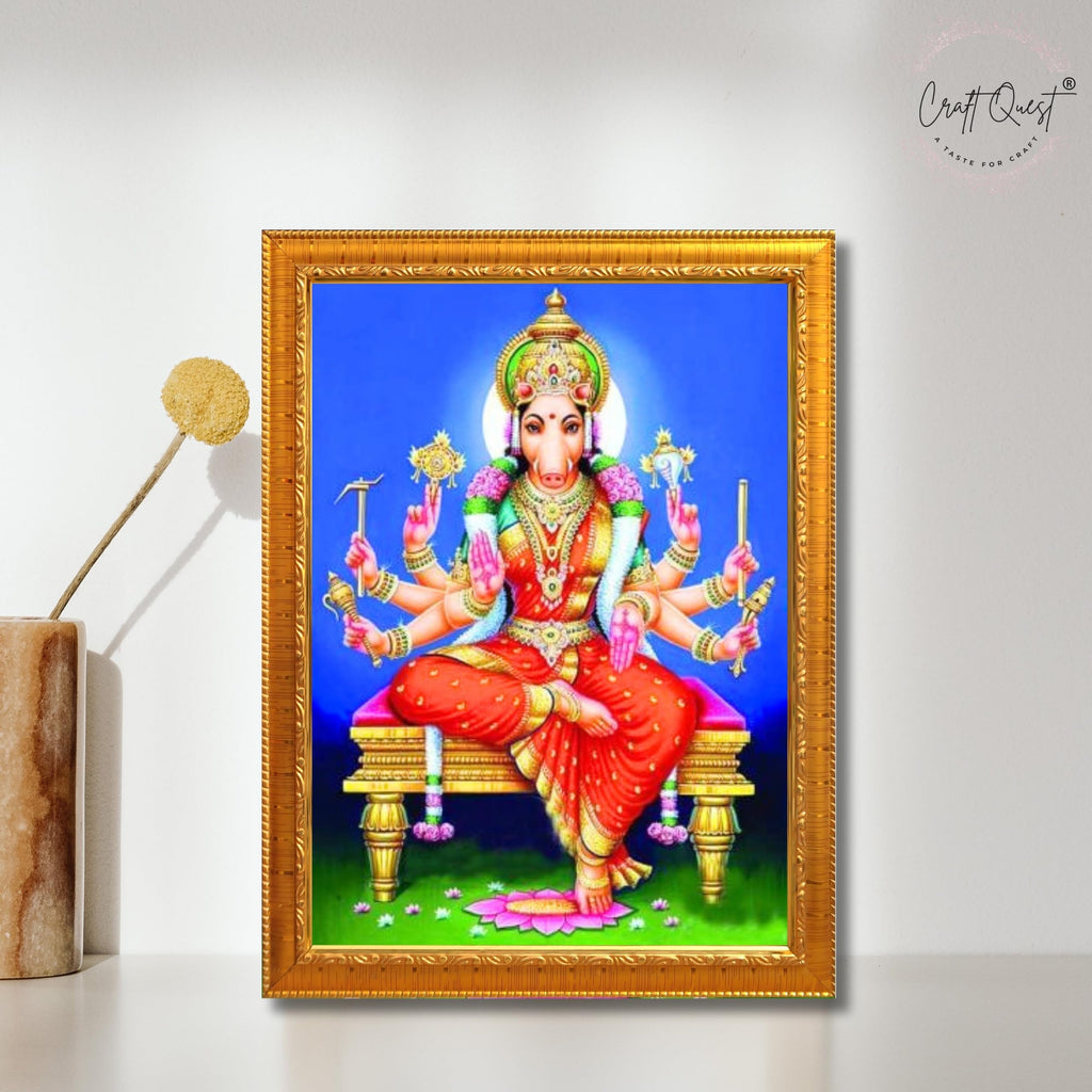 CRAFT QUEST Varahi Amman amma Photo Varahi Wall Painting Photo Frame With Acrylic Glass| South Devi God Frame for Home, Office, Temple & Gifting