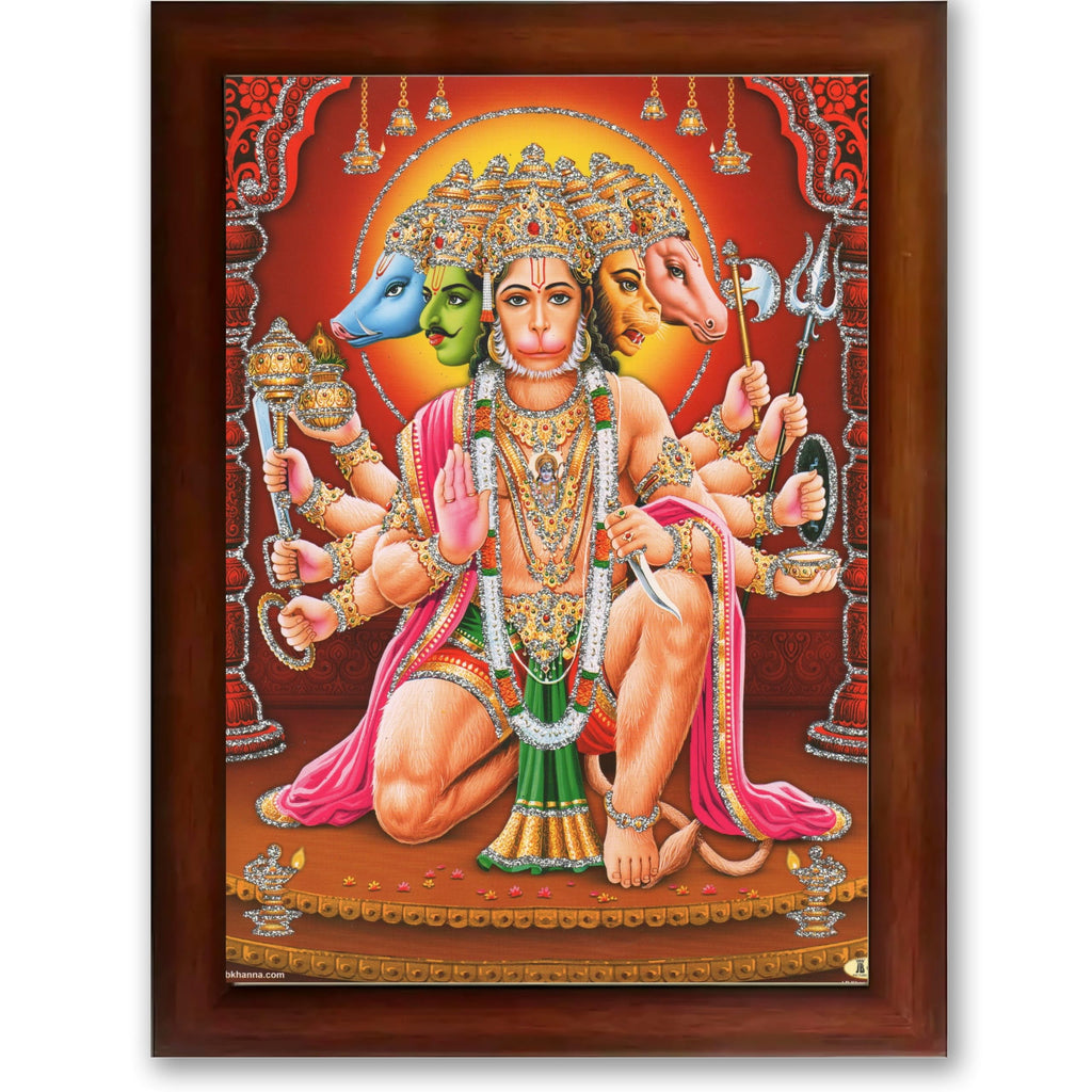 CRAFT QUEST Panchmukhi Hanuman JI | Bajrangbali Religious Photo frame home Decorative item synthetic wood