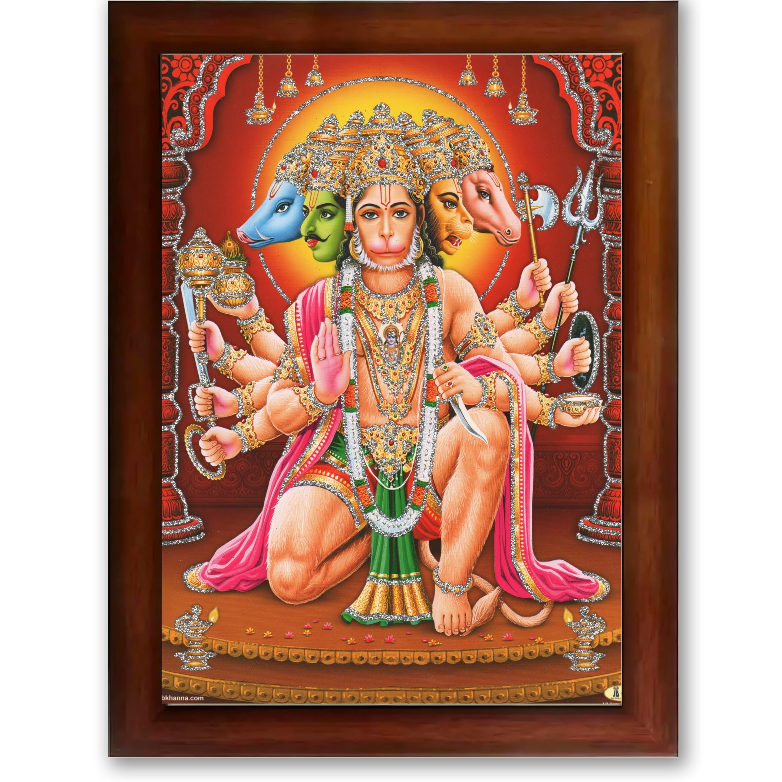 CRAFT QUEST Panchmukhi Hanuman JI | Bajrangbali Religious Photo frame home Decorative item synthetic wood