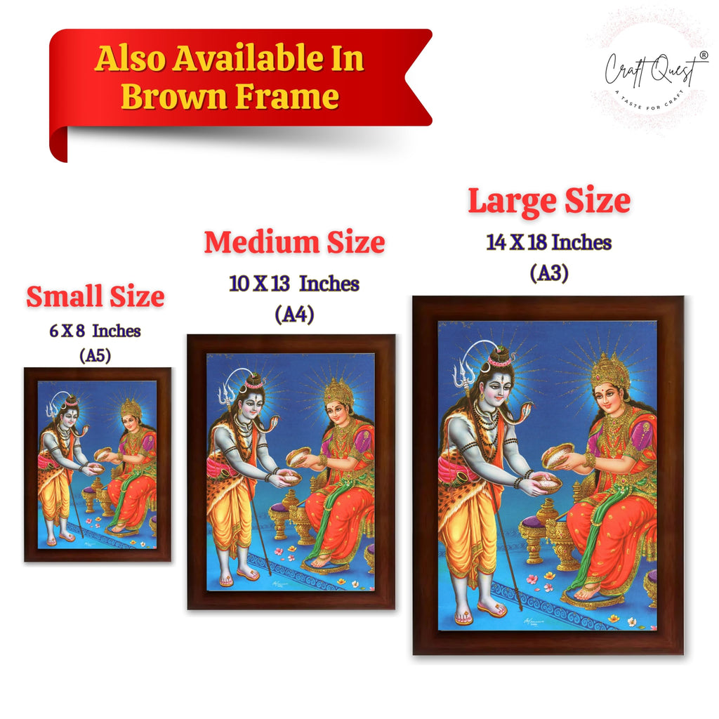 CRAFT QUEST Shiva & Maa Annapurna devi sitting on throne photo frame with Laminated Poster for Kitchen Worship