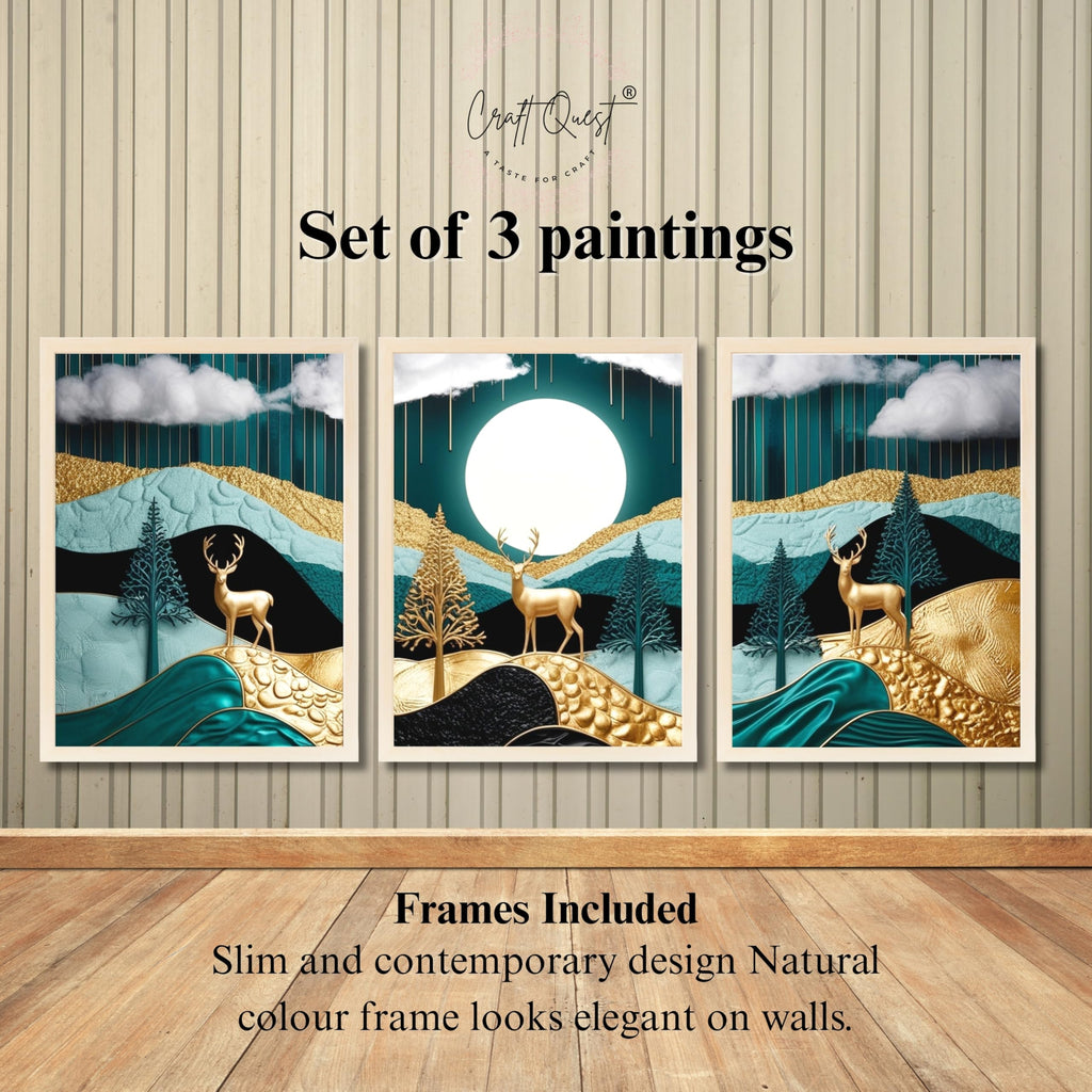 CRAFT QUEST Modern Art Luxury Landscape Wall Art | Set of 3 Frames for Home Decoration | Ideal for Living Room, Bedroom & Offices