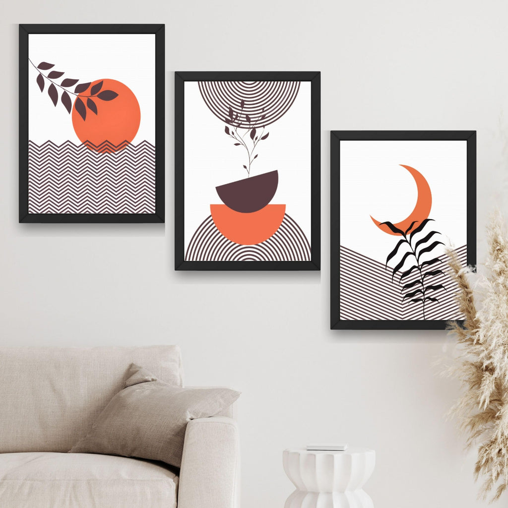 CRAFT QUEST Wall Art Decor Paintings | Set of 3 BOHO Wall Art Frames for Home Decoration | Ideal for Living Room, Bedroom & Office