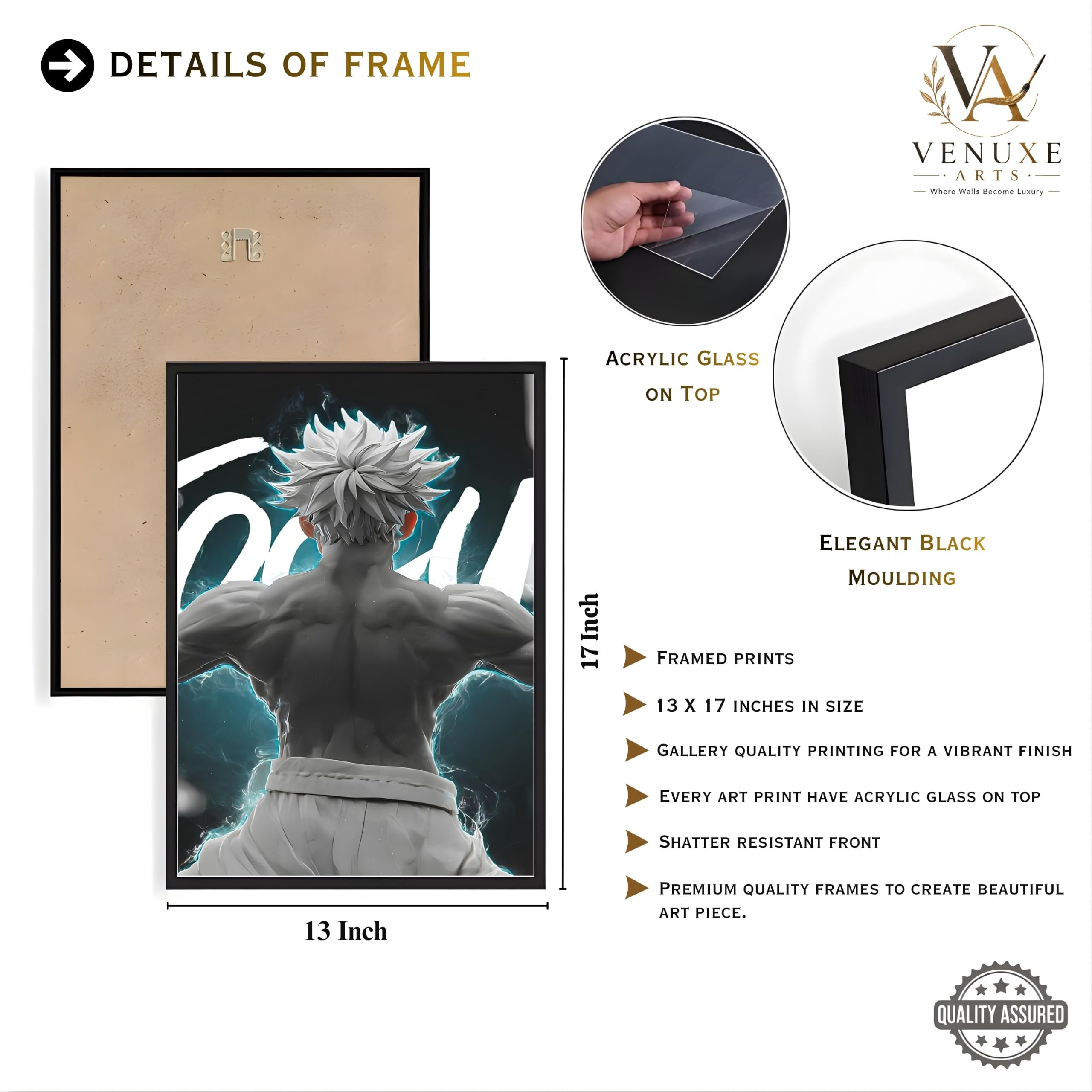 VENUXE ARTS Set Of 3 Anime Characters Wall Framed |Anime Characters Framed Poster for Living Room Bedroom Gaming Room Studio Wall Decor