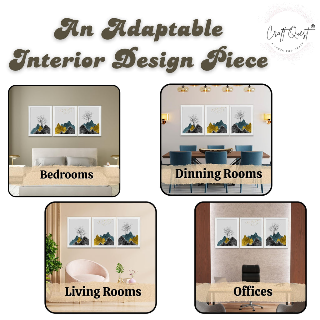 CRAFT QUEST Chinese Landscape Abstract Art Modern Art | Set of 3 Frames for Home Decoration | Ideal for Living Room, Bedroom & Offices