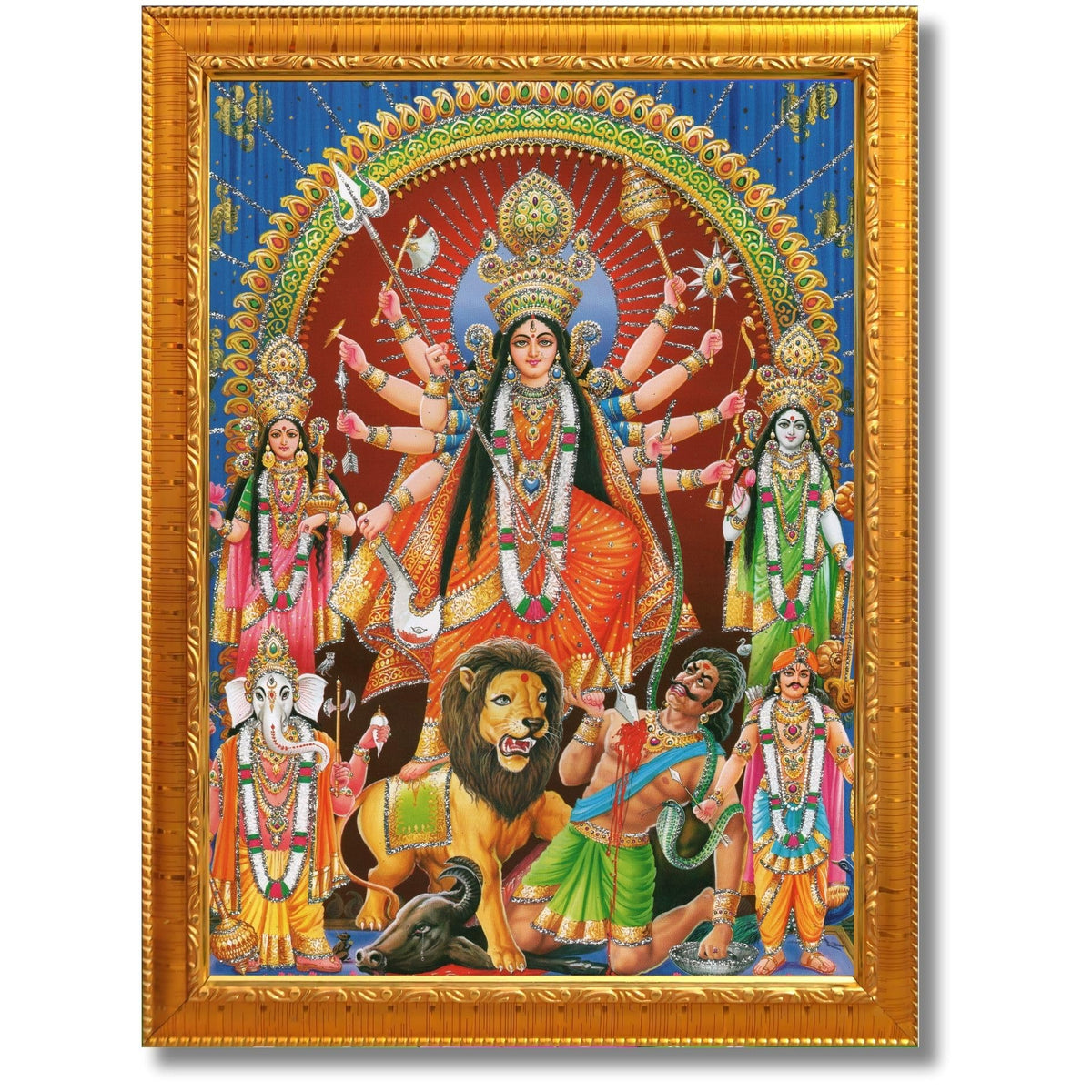 CRAFT QUEST Durga mata Mahishasura Mardini | Mahisasur Mardhini Durga Wall Painting Framed, Goddess Religious Painting