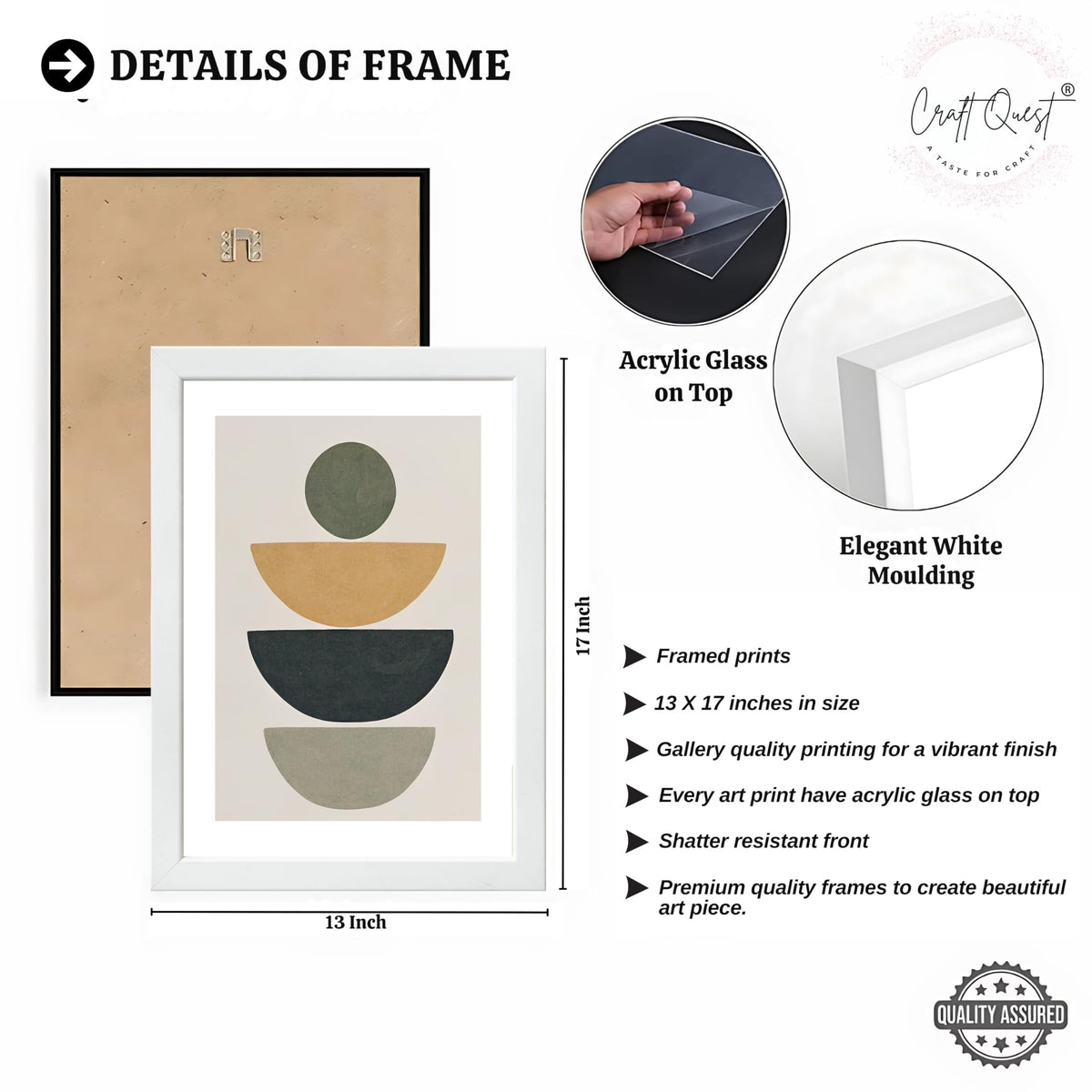 CRAFT QUEST Abstract With Different Shapes | Set of 3 Frames for Home Decoration | Ideal for Living Room, Bedroom & Offices