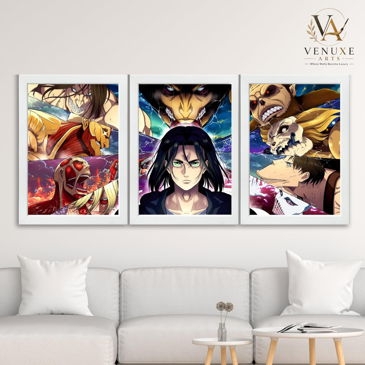 VENUXE ARTS Set Of 3 Anime Characters Wall Framed |Anime Characters Framed Poster for Living Room Bedroom Gaming Room Studio Wall Decor