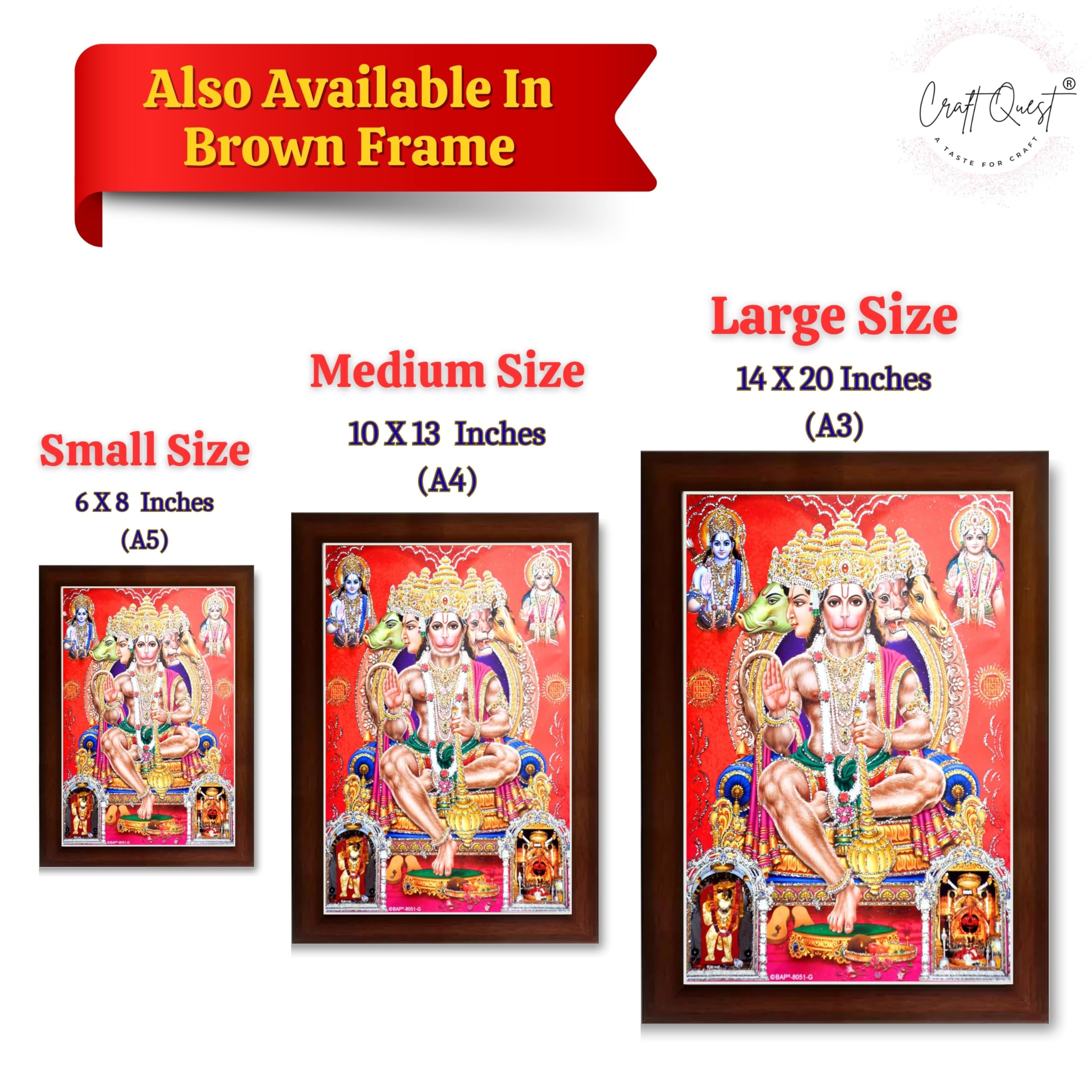 CRAFT QUEST Panchmukhi Hanuman JI | Bajrangbali Religious Photo frame Home Decorative Item Synthetic Wood