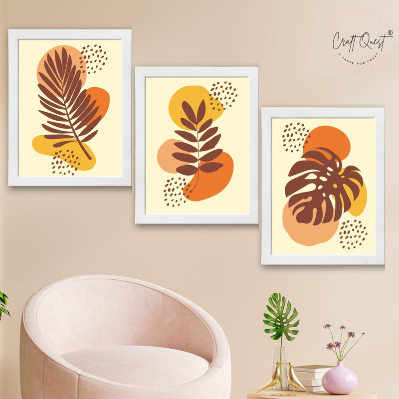 CRAFT QUEST Wall Art Decor Paintings | Set of 3 BOHO Wall Art Frames for Home Decoration | Ideal for Living Room, Offices & Bedrooms