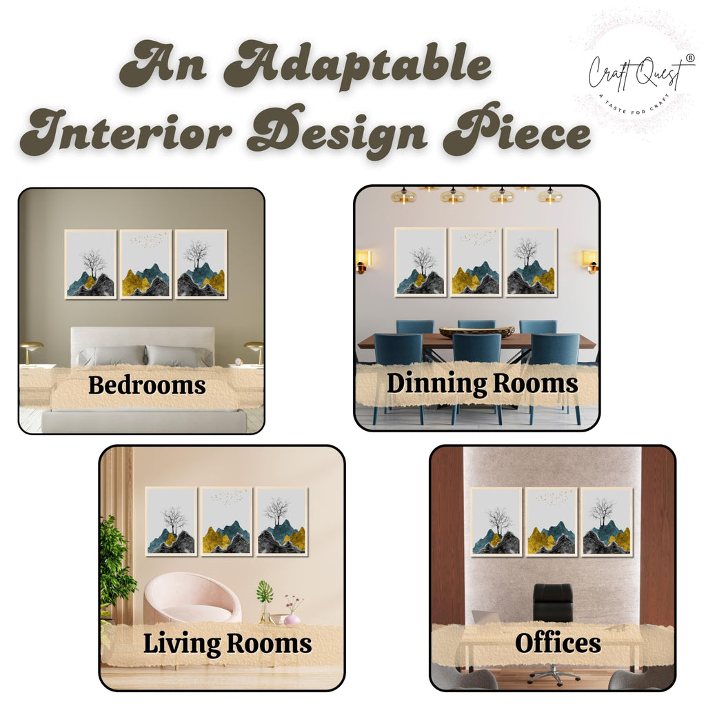 CRAFT QUEST Chinese Landscape Abstract Art Modern Art | Set of 3 Frames for Home Decoration | Ideal for Living Room, Bedroom & Offices