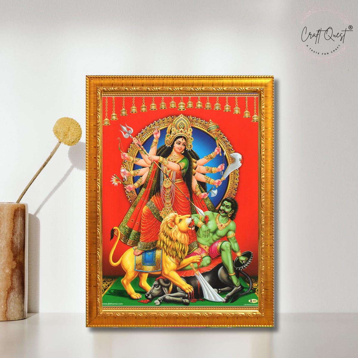 CRAFT QUEST Durga mata Mahishasura Mardini | Mahisasur Mardhini Durga Wall Painting Framed, Religious Photo Frame With Acrylic Glass