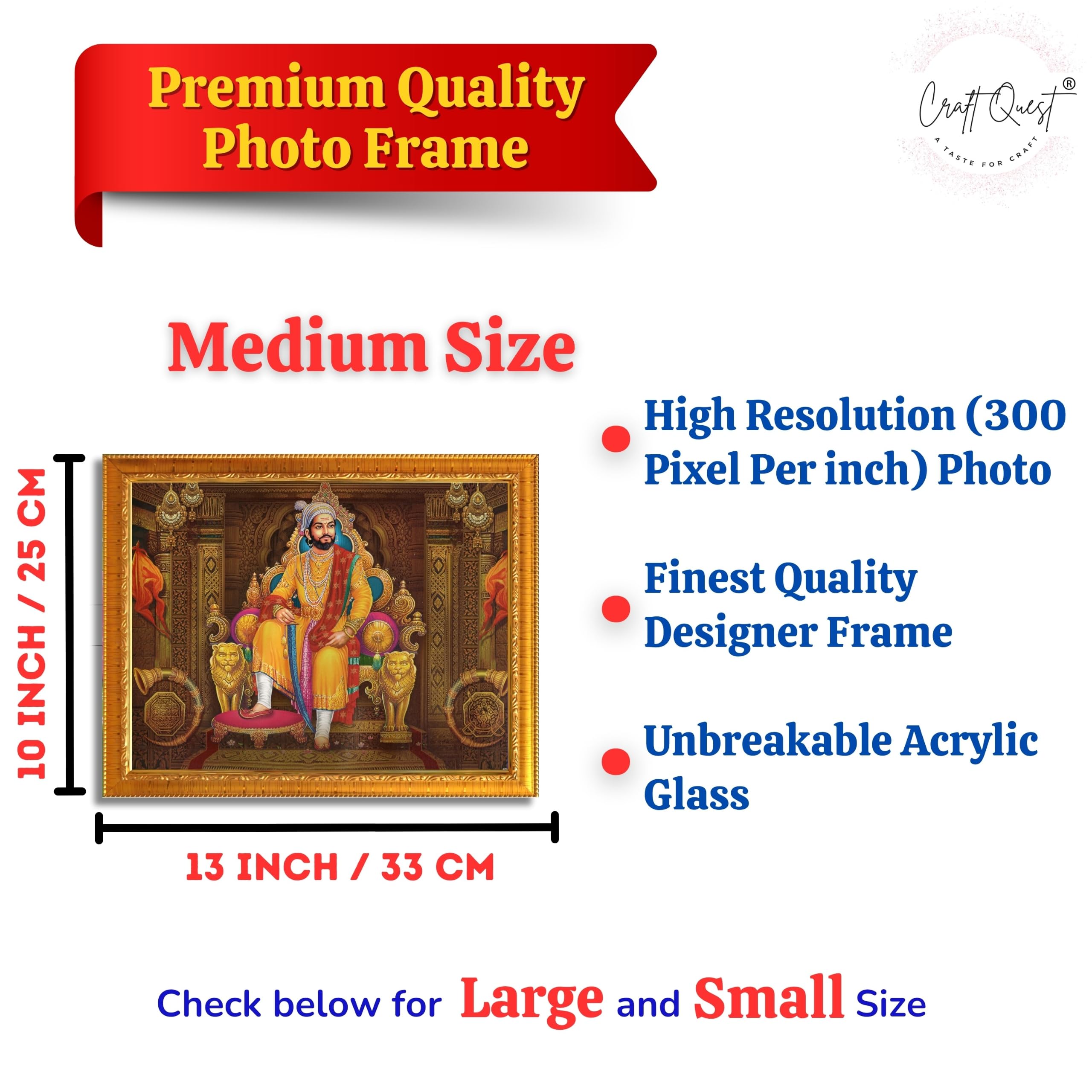 CRAFT QUEST Chhatrapati Shivaji Maharaj Wall Photo Frame | Lightweight | Home Decoration Item | Indian Historic Classic Painting Wall Art Best Gifting Option