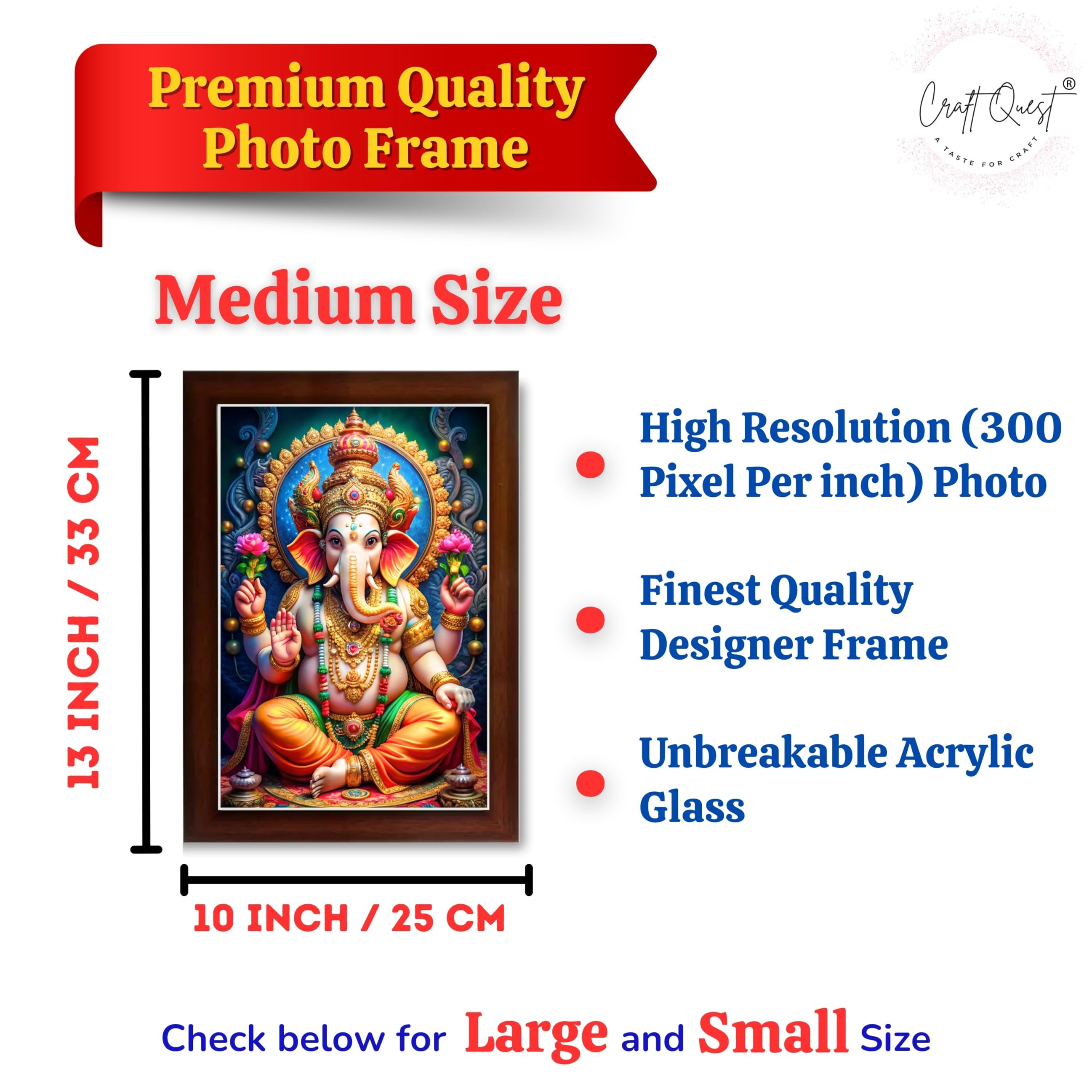 CRAFT QUEST Laminated God Ganpati ji Photo Frame Wall Decor Mandir Pooja Poster Religious Painting Divine Hindu Temple Decoration Spiritual Blessings Home Office Gift