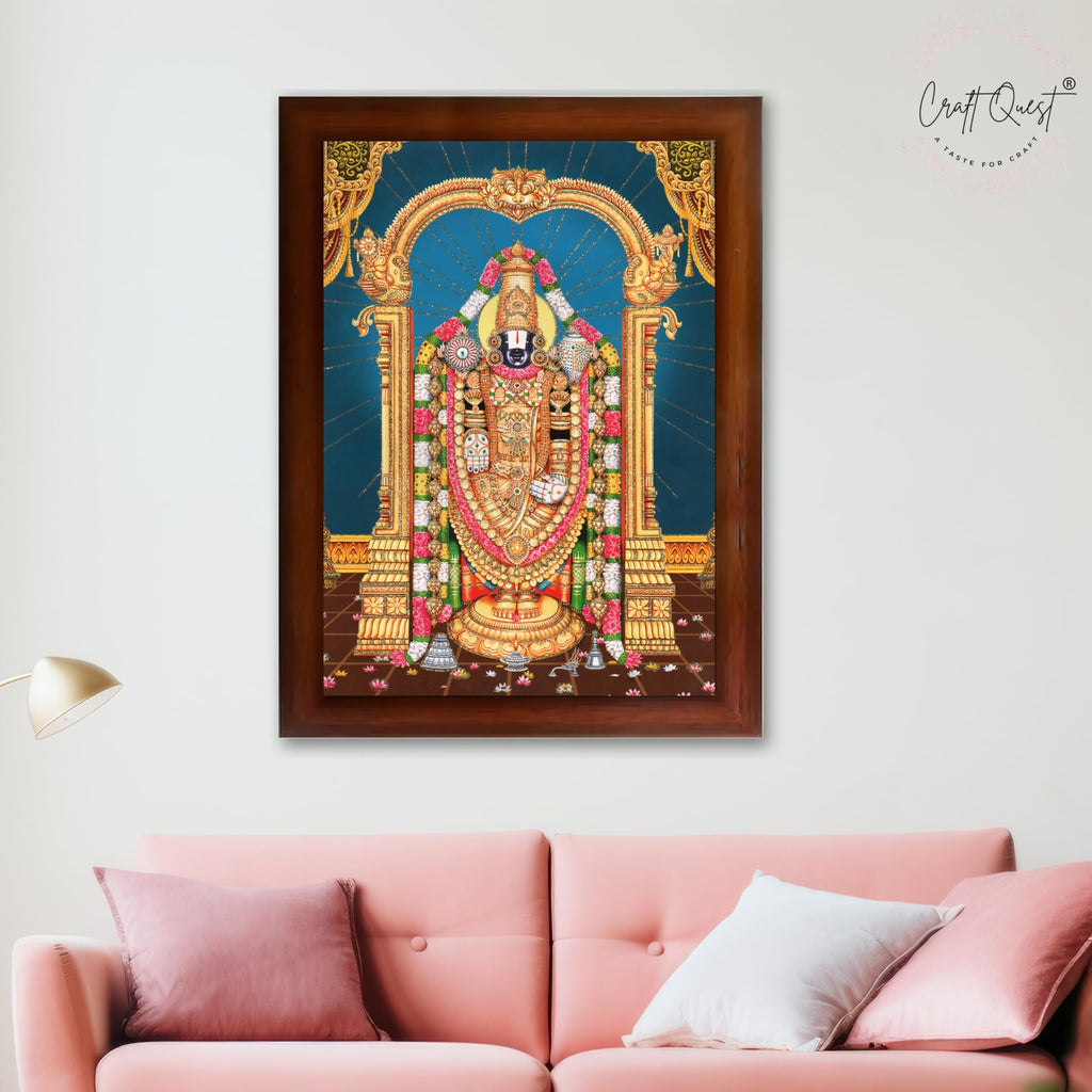 CRAFT QUEST Lord Tirupati Balaji Lakshmi Venkateshwara Swamy Wall Painting Framed Home Room Decor