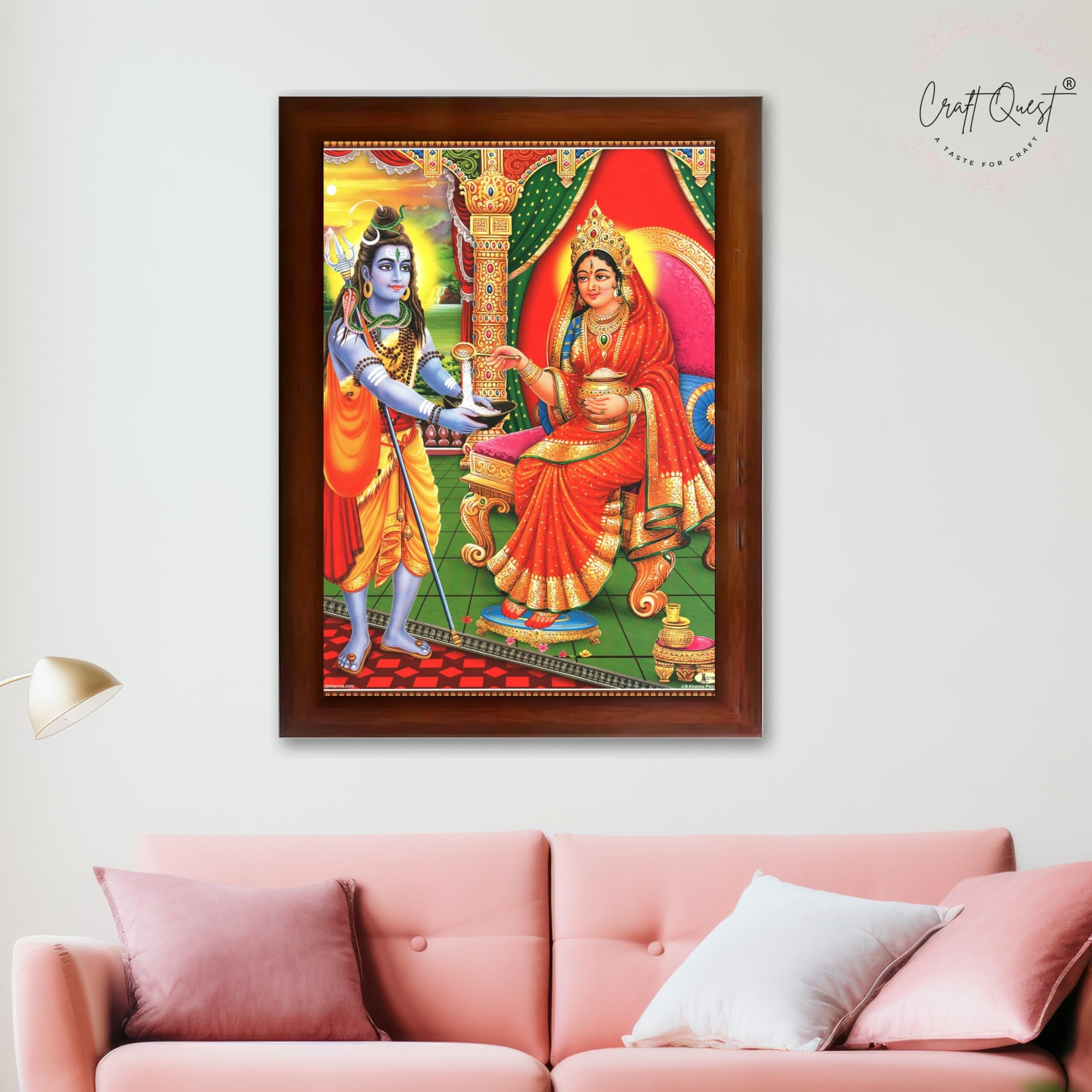 CRAFT QUEST Shiva & Maa Annapurna devi sitting on throne photo frame with with Acrylic glass, for Kitchen Worship