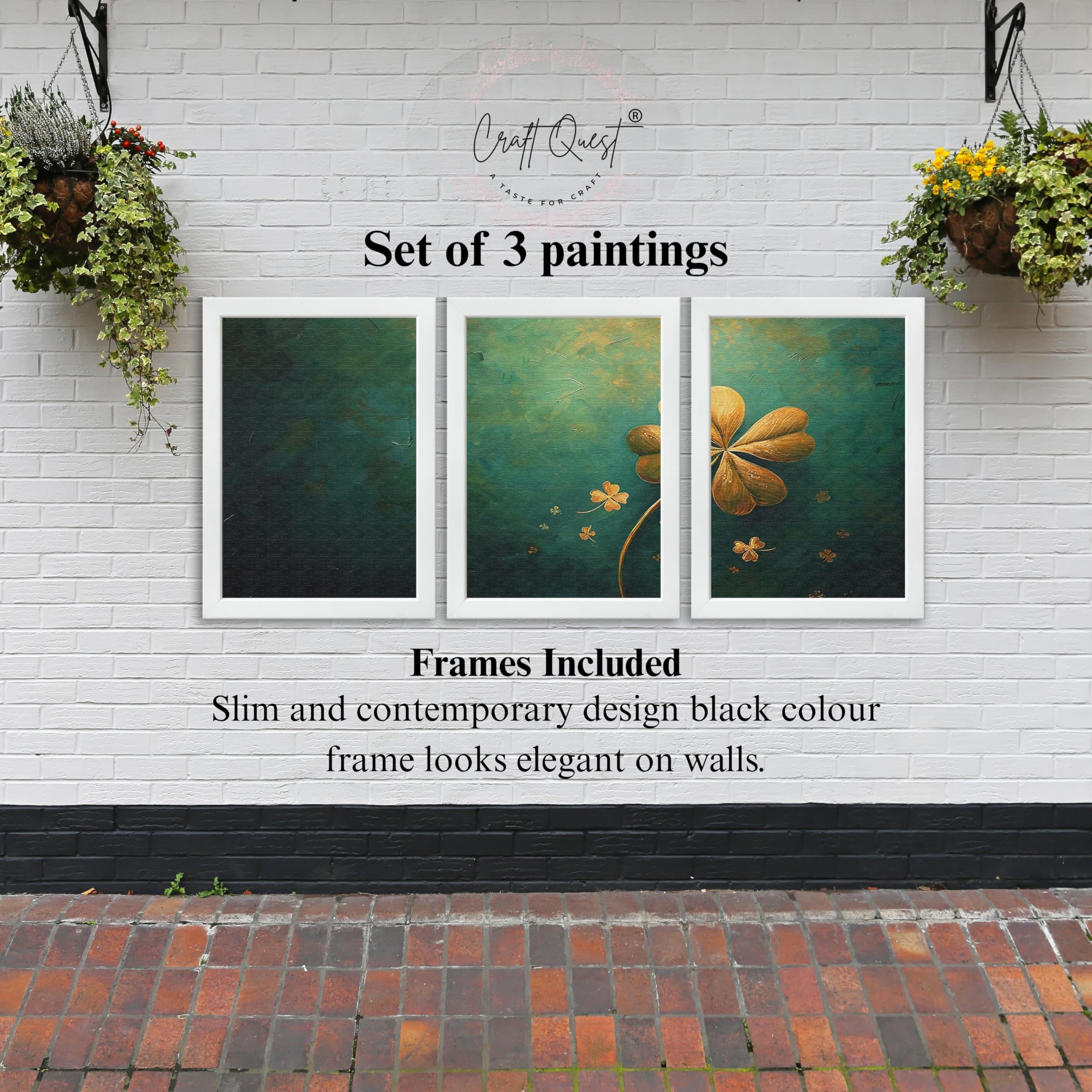 CRAFT QUEST Nature Inspired Flowers & Leaves Wall Art | Set of 3 Frames for Home Decoration | Ideal for Living Room, Bedroom & Offices