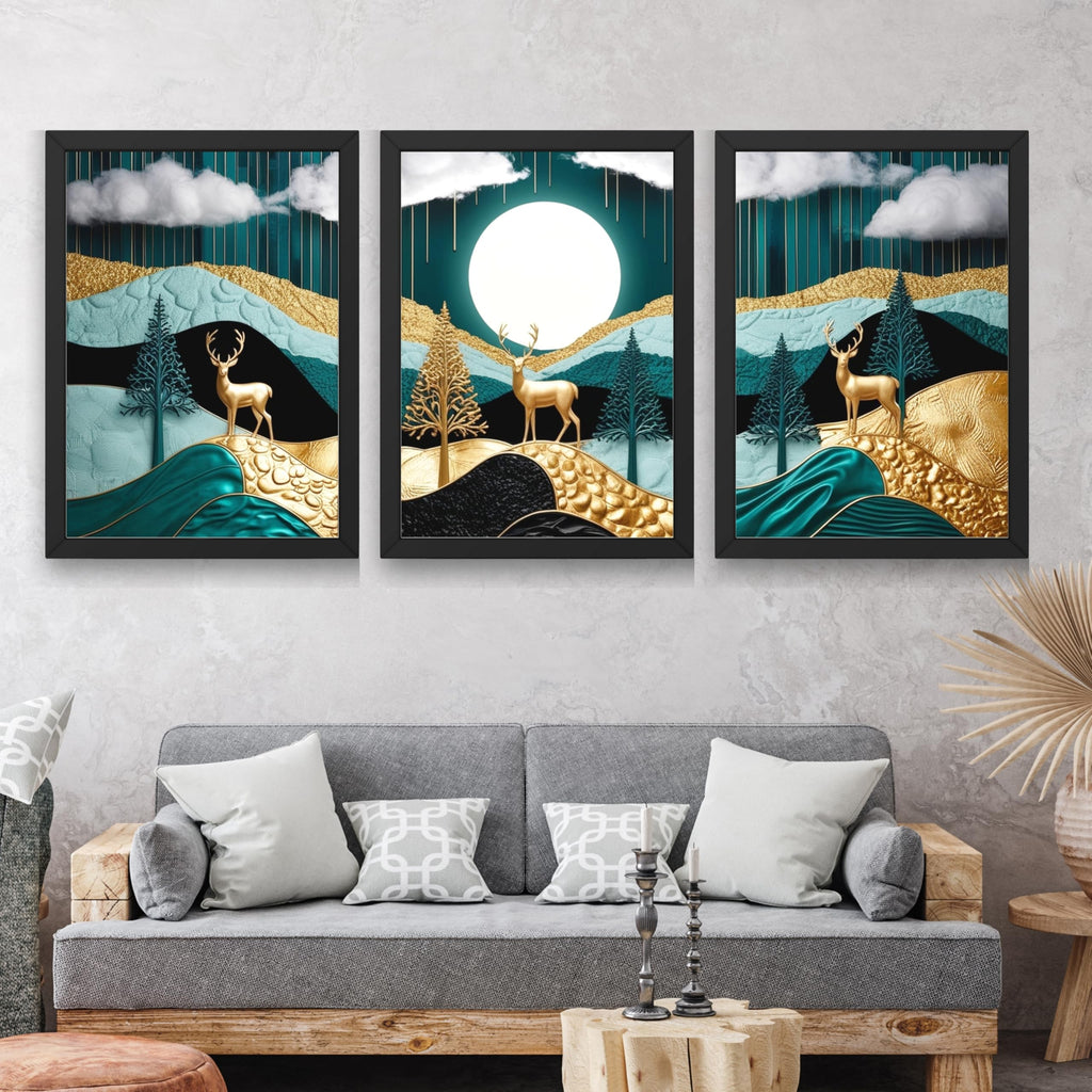 CRAFT QUEST Modern Art Luxury Landscape Wall Art | Set of 3 Frames for Home Decoration | Ideal for Living Room, Bedroom & Offices