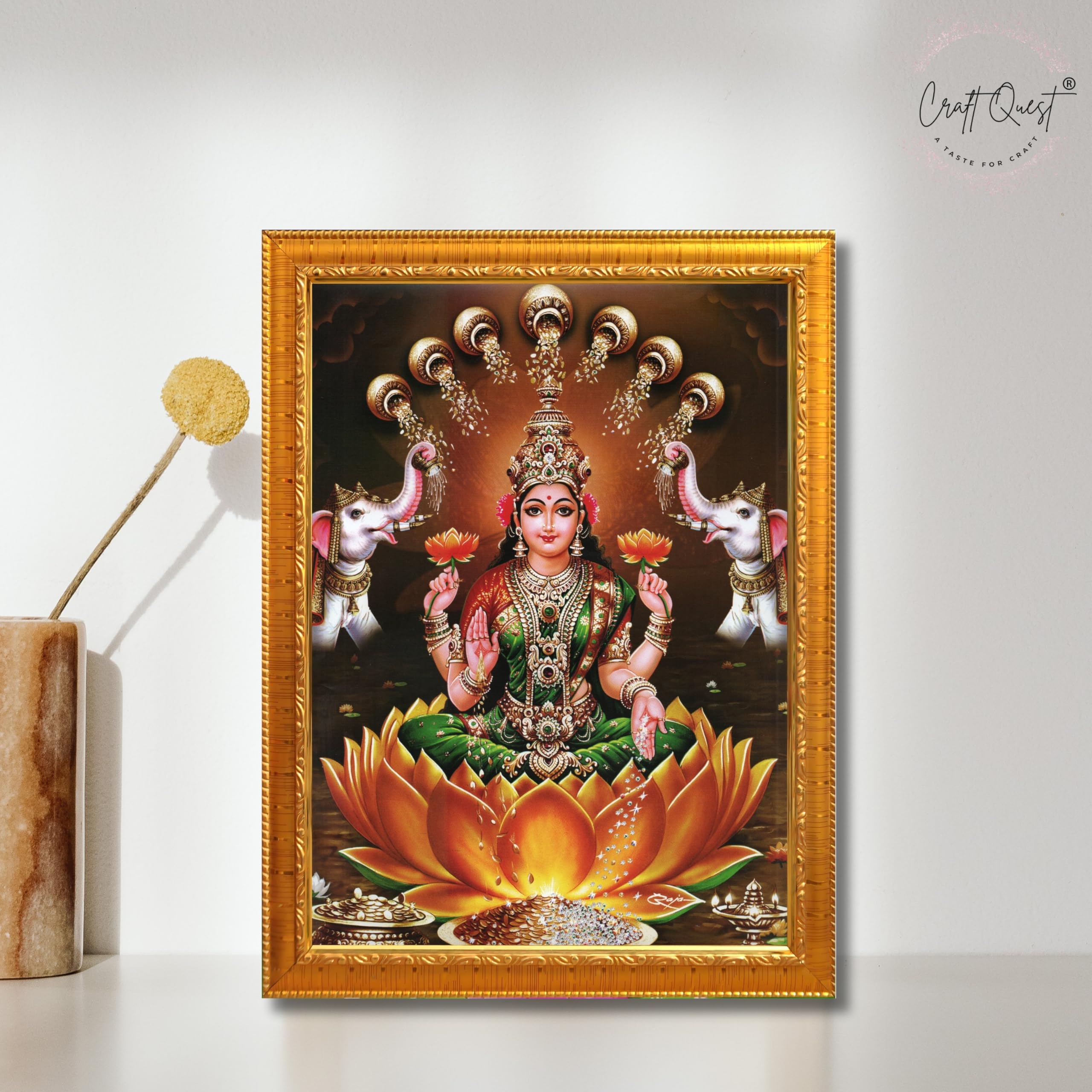CRAFT QUEST Goddess Lakshmi Mata Wall Painting Photo Framed | Acrylic Glass, Lightweight & Waterproof | Ideal for Home, Office, Temple & Puja Room, Wall Decor