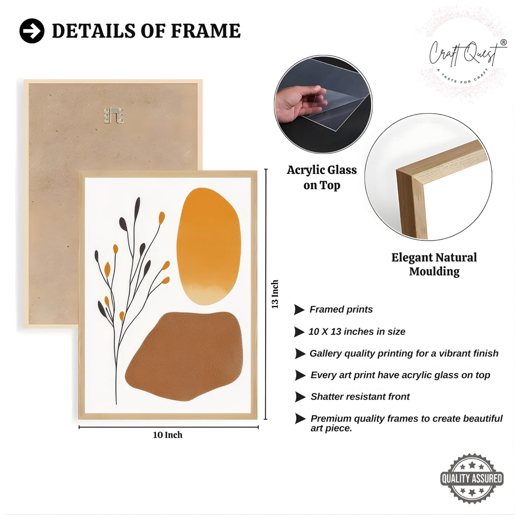 CRAFT QUEST SET OF 3 Organic Abstract Modern Wall Art | Set of 3 Frames for Home Decoration | Ideal for Living Room, Bedroom & Offices