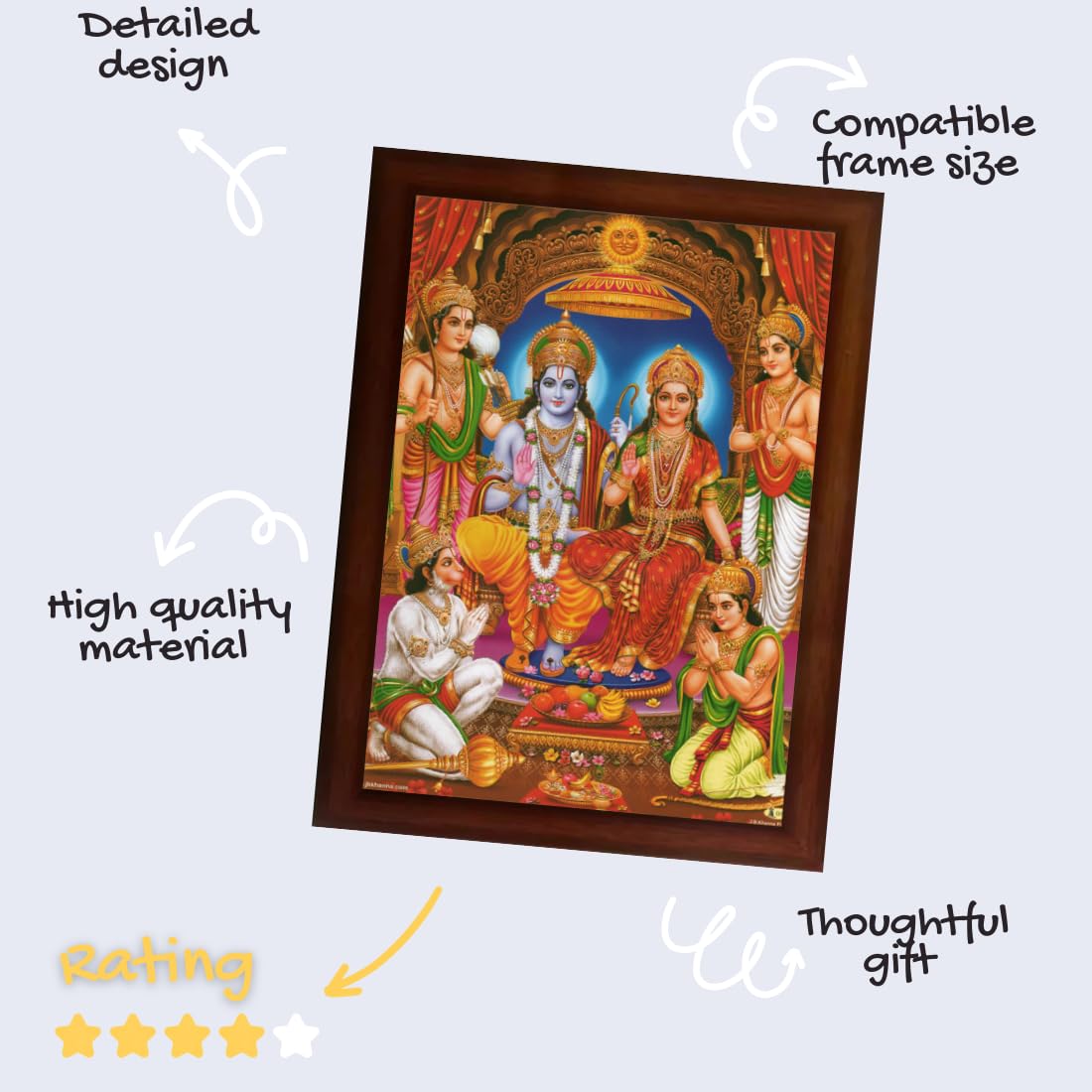 CRAFT QUEST Ayodhya Ram Mandir Photo Frame For Wall Decoration Gift Item Painting/Shree Ram Darbar Photo Frame with Acrylic glass (Large, 14 inch X 10 inch, Brown, Large, Religious)
