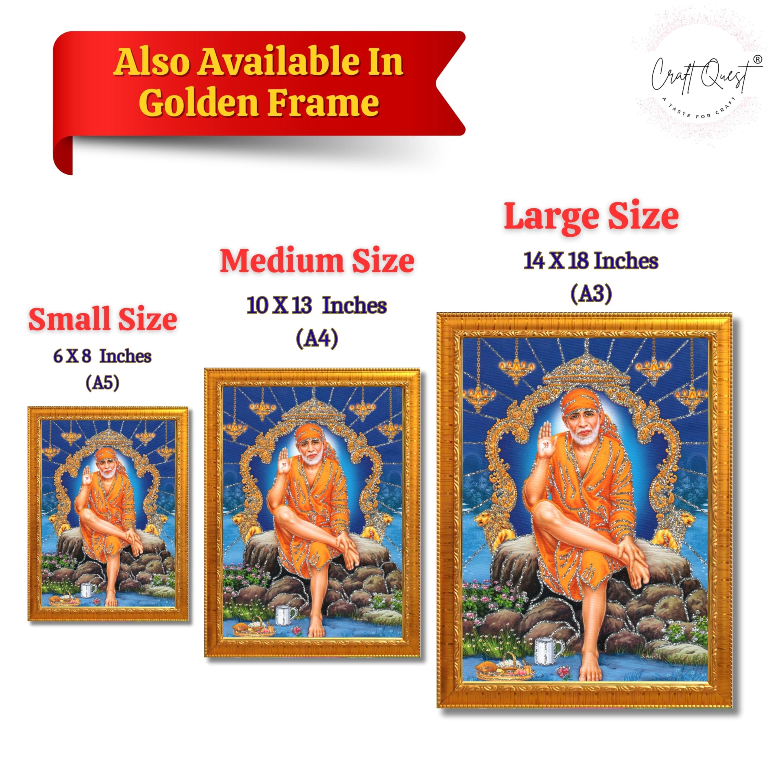 CRAFT QUEST Sai Baba Shirdi Sainath Wall Painting Framed Home Décor, Ideal for Home, Office, Temple & Puja Room, Wall Decor