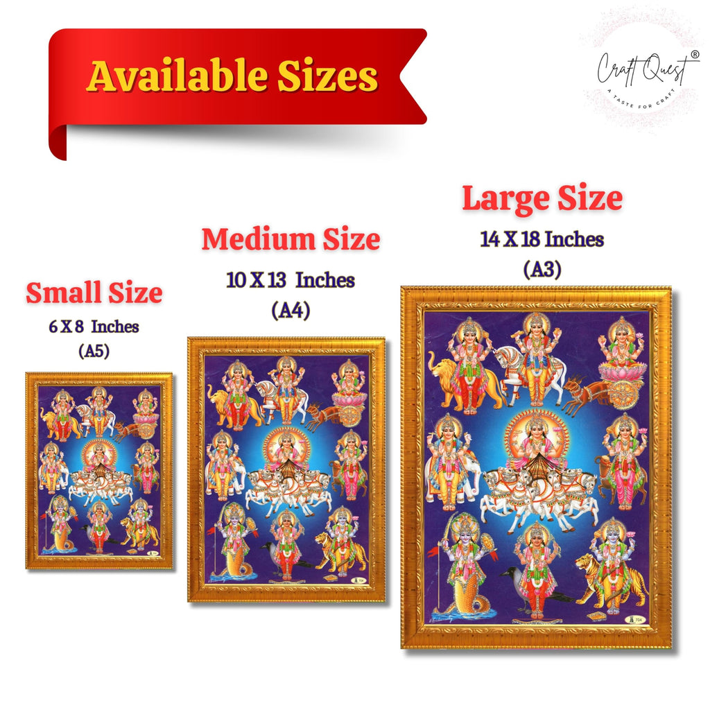 CRAFT QUEST Lord Surya Dev Bhagavan Bhagwan with 7 Horses Wall Painting | Hindu God Spiritual Framed | Ideal for Home, Office, Temple & Puja Room, Wall Decor