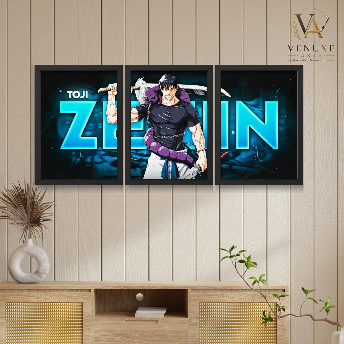 VENUXE ARTS Set Of 3 Anime Characters Wall Framed |Anime Characters Framed Poster for Living Room Bedroom Gaming Room Studio Wall Decor