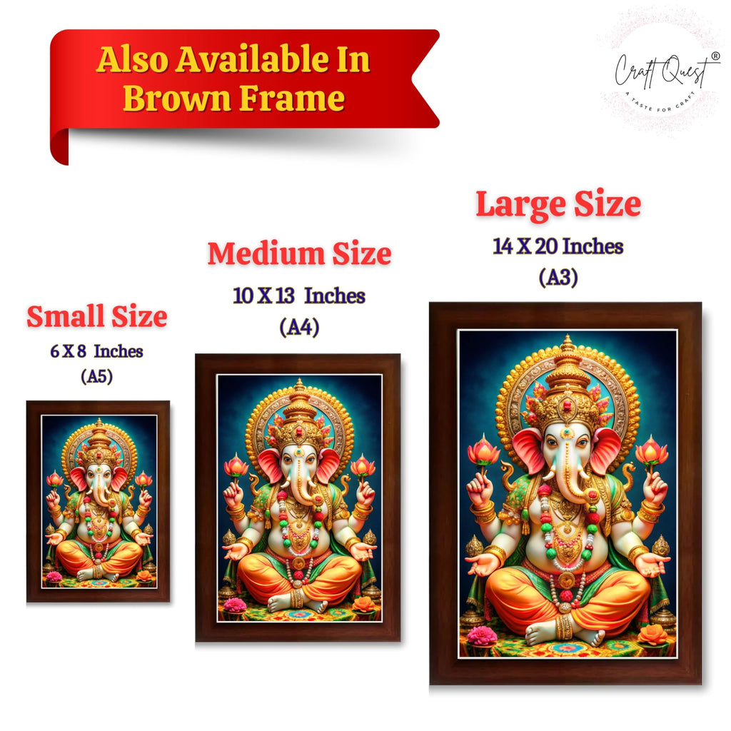 CRAFT QUEST Lord Ganpati Ji Laminated God Photo Frame Wall Decor Mandir Pooja Poster Religious Painting Divine Hindu Temple Decoration Spiritual Blessings Home Office Gift