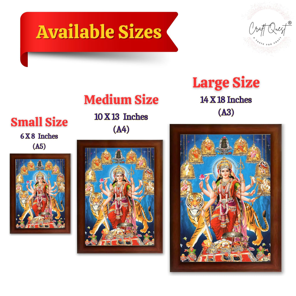 CRAFT QUEST Durga Maa MataJi Goddess Navdurga Durga Wall Painting Framed Home and Pooja Décor Item