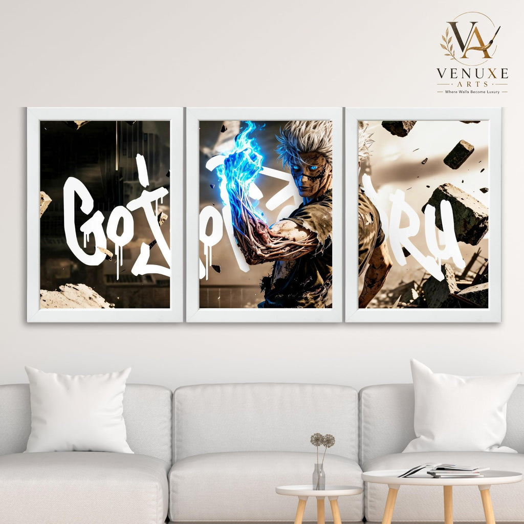 VENUXE ARTS Set Of 3 Anime Characters Wall Framed |Anime Characters Framed Poster for Living Room Bedroom Gaming Room Studio Wall Decor