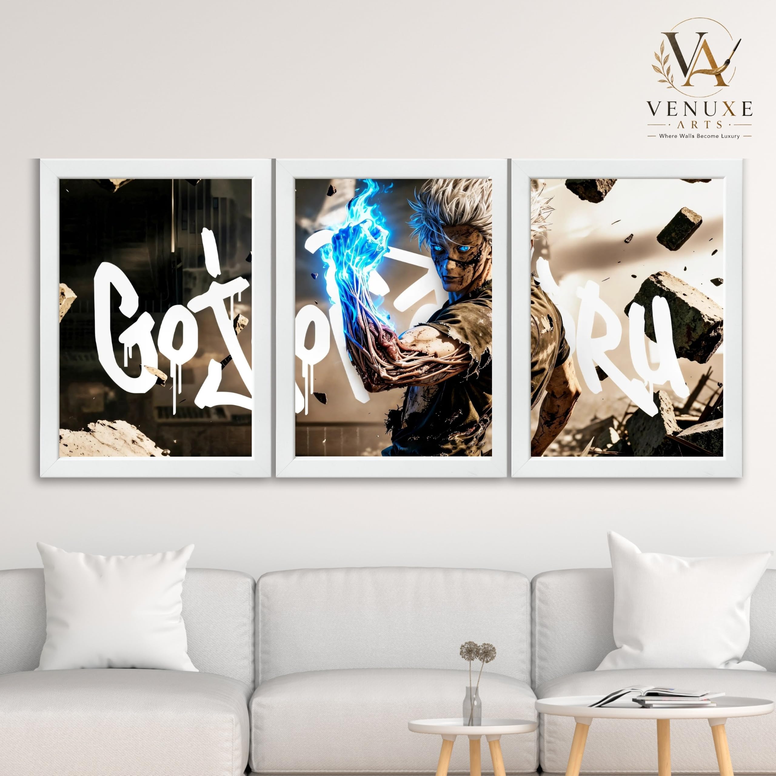 VENUXE ARTS Set Of 3 Anime Characters Wall Framed |Anime Characters Framed Poster for Living Room Bedroom Gaming Room Studio Wall Decor