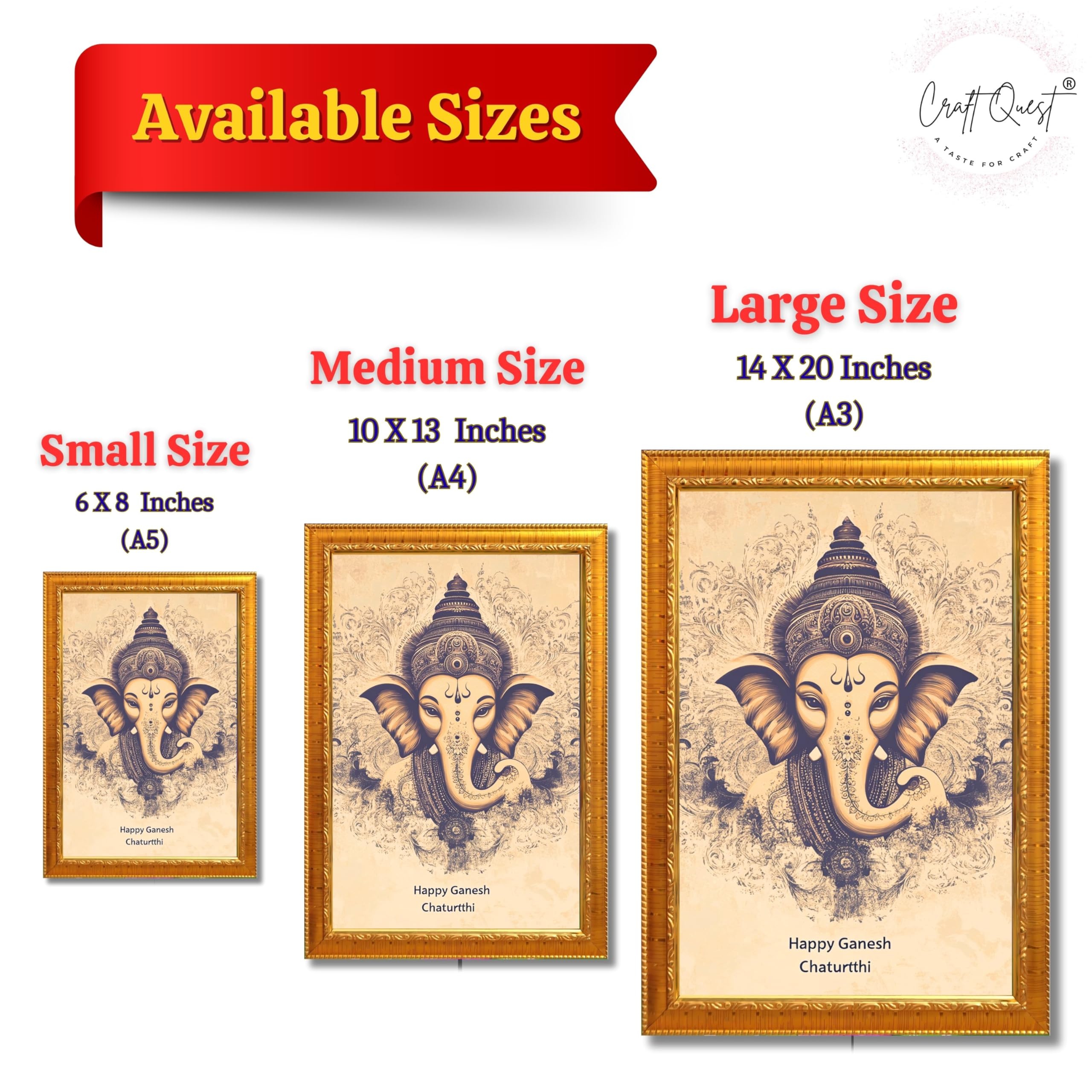 CRAFT QUEST Lord Ganpati Ganesh God Frame for Pooja Room & Wall Decor GA-253