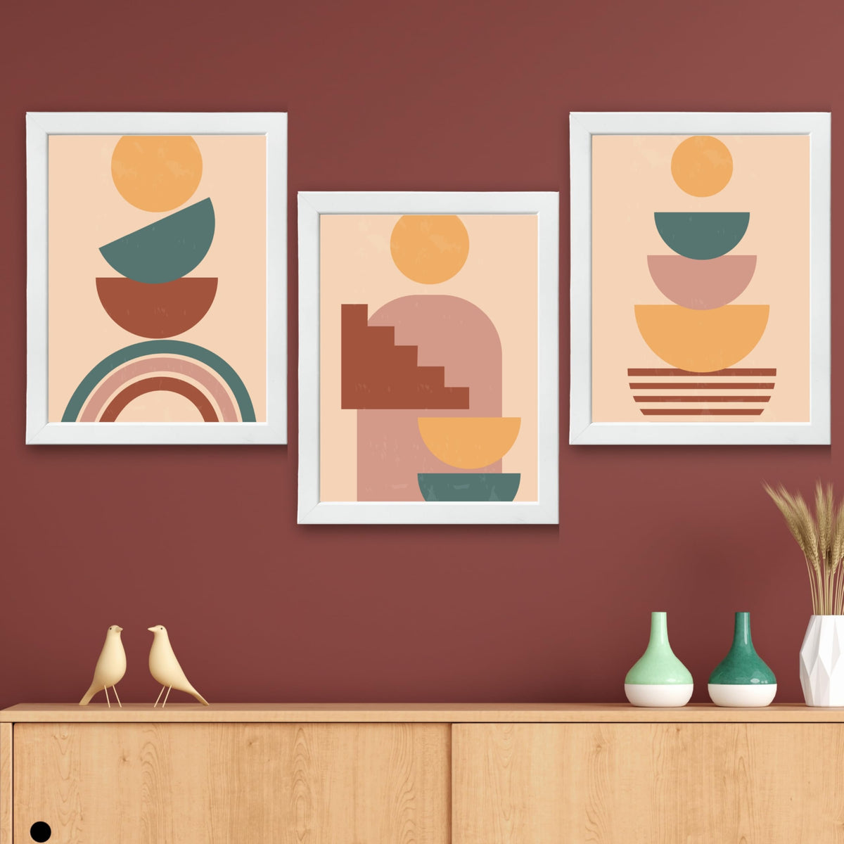 CRAFT QUEST Wall Art Decor Paintings | Set of 3 BOHO Wall Art Frames for Home Decoration | Ideal for Living Room, Offices & Bedrooms