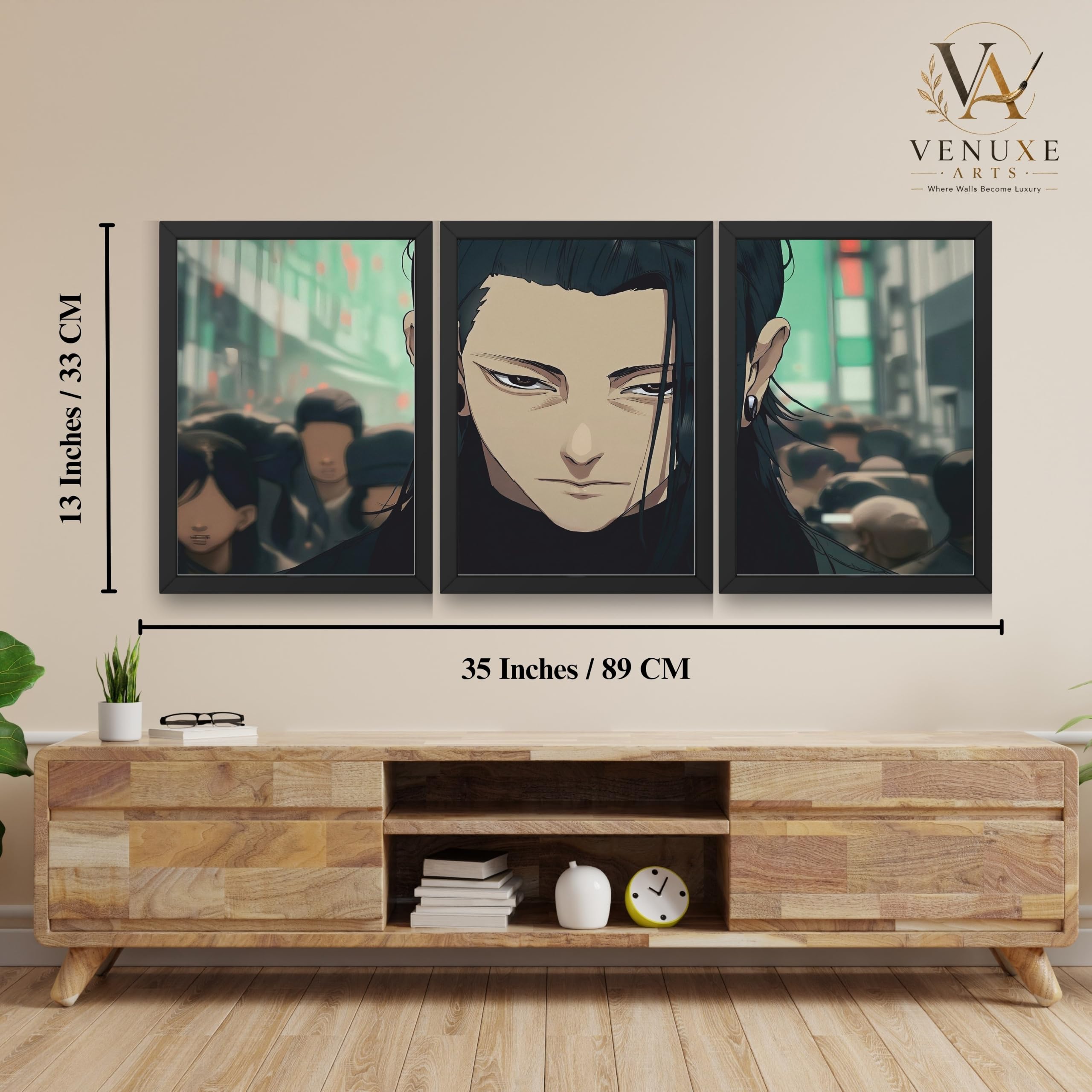 VENUXE ARTS Set Of 3 Anime Characters Wall Framed |Anime Characters Framed Poster for Living Room Bedroom Gaming Room Studio Wall Decor