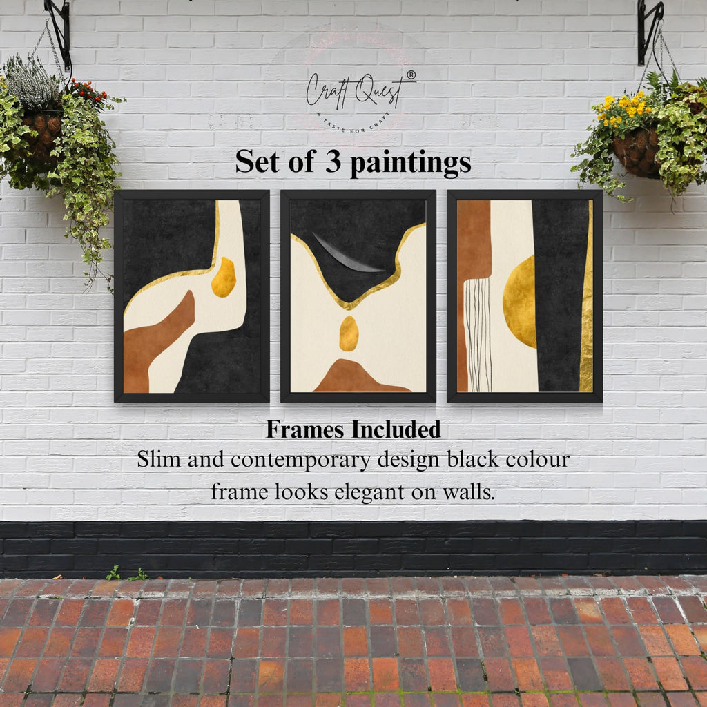 CRAFT QUEST Wall Art Decor Paintings | Set of 3 Abstract Wall Art Frames for Home Decoration | Ideal for Living Room, Bedroom & Office