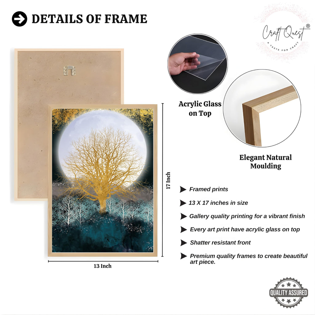 CRAFT QUEST Modern Art Christmas Trees & Mountains Landscape Wall Art | Set of 3 Frames for Home Decoration | Ideal for Living Room, Bedroom & Offices