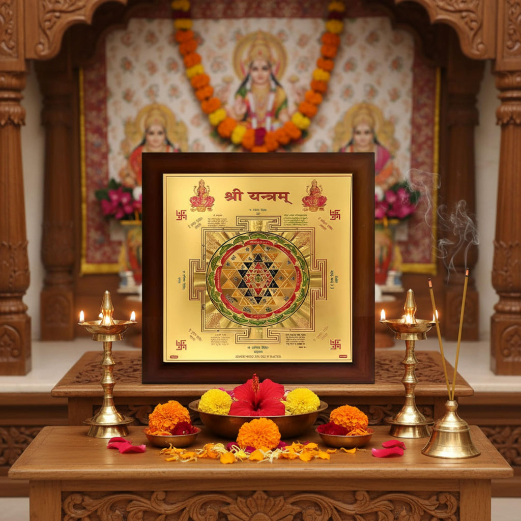 CRAFT QUEST Shree Yantra sri shri Yantra Gold Plated Framed