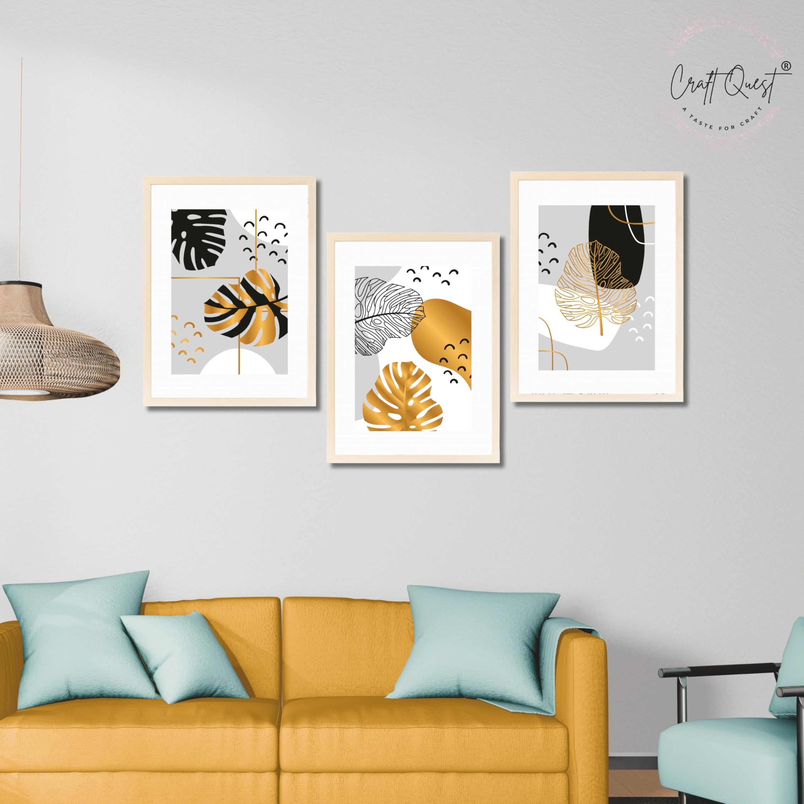 CRAFT QUEST Wall Art Decor Paintings | Set of 3 Abstract Wall Art Frames for Home Decoration | Ideal for Living Room, Bedrooms & Offices