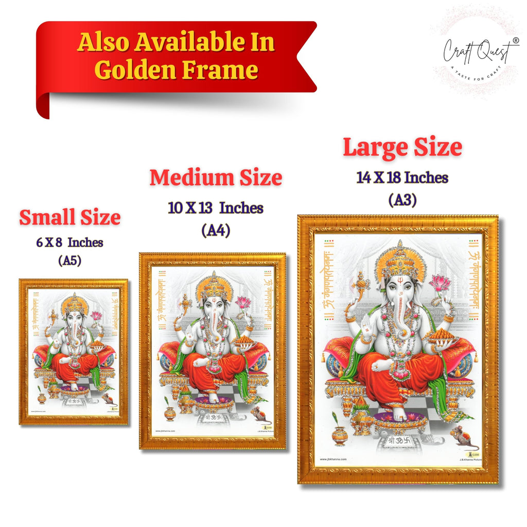 CRAFT QUEST Lord Ganpati Modern Wall Art Painting With Frame For Pooja, Home and Office Decor Item