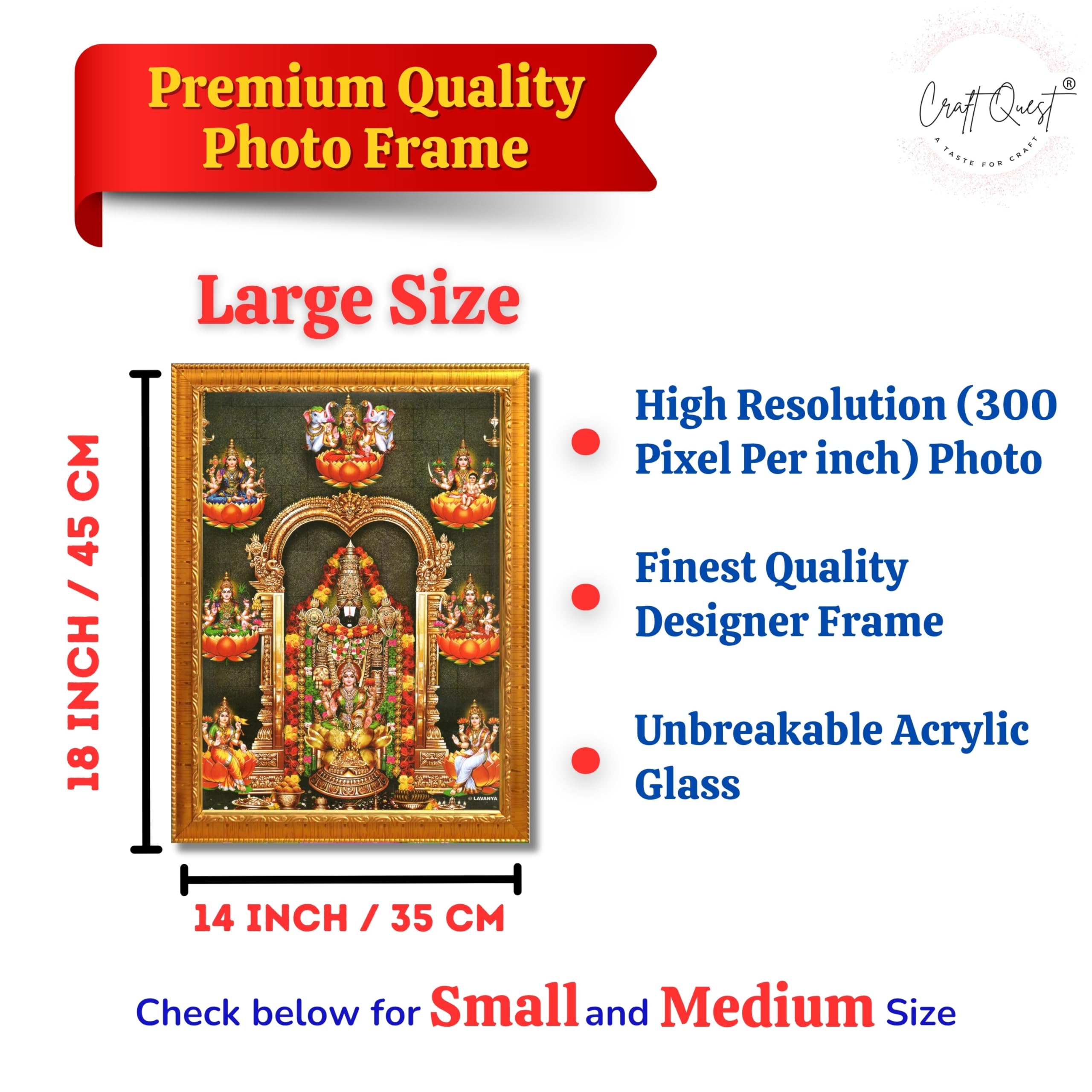 CRAFT QUEST Lord Tirupati Balaji Lord Venkateshwara Swamy Wall Painting Framed, Home, Temple, Pooja, Wall Décor Item