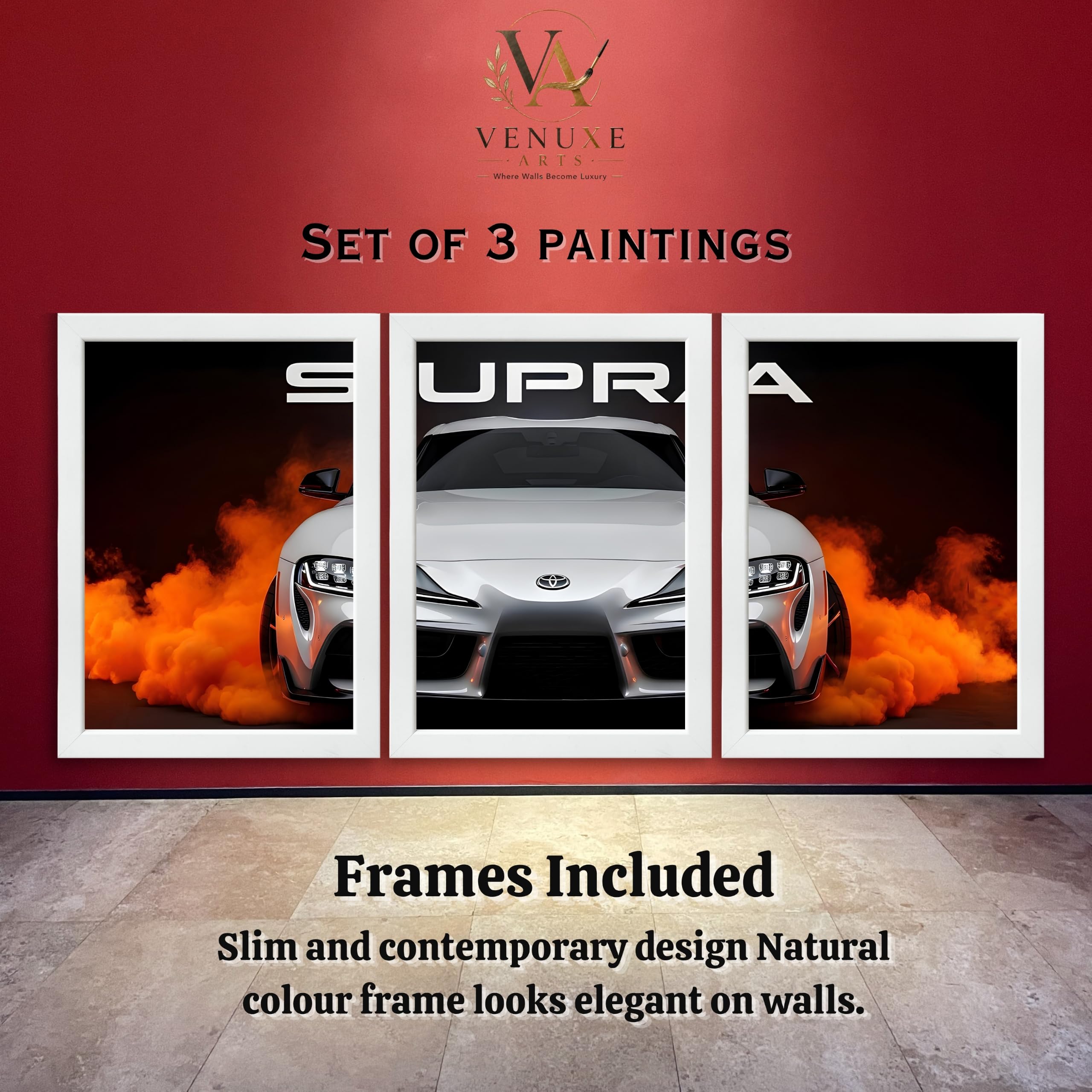VENUXE ARTS Set Of 3 Big Sports Cars Framed Posters Gift Items for Boys Room Wall Decoration Bedroom Living Room Office Studio Décor | Car Poster Frame for Wall Décor