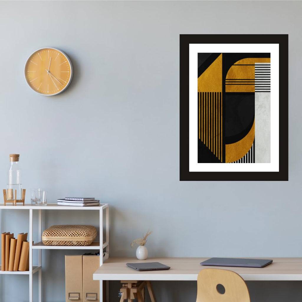 CRAFT QUEST Abstract Digital Geometric Modern Art Painting Poster Frame for Home & Office Wall Decoration - Portrait, Wall Display (Black, 14x10 Inch Frame with Art Print)