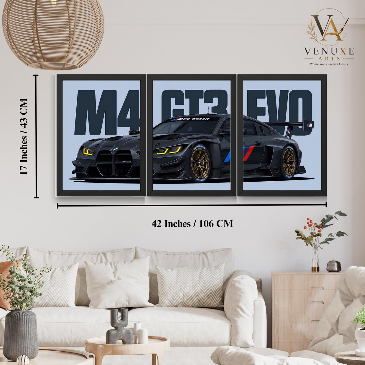 VENUXE ARTS Set Of 3 Big Sports Cars Framed Posters Gift Items for Boys Room Wall Decoration Bedroom Living Room Office Studio Décor | Car Poster Frame for Wall Décor